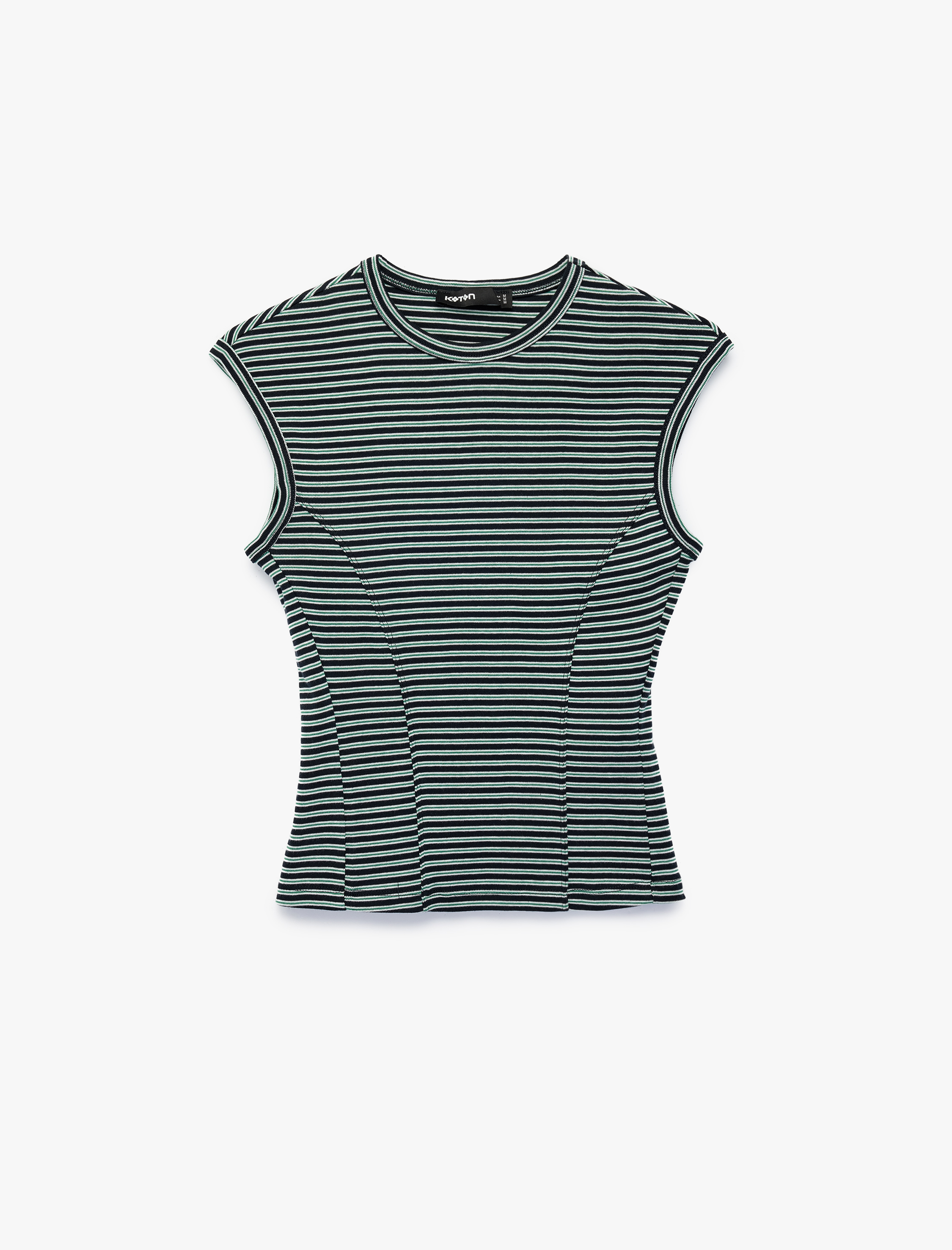 Koton Slim Fit Pamuklu Ribana Bisiklet Yaka Kolsuz Çizgili Tişört