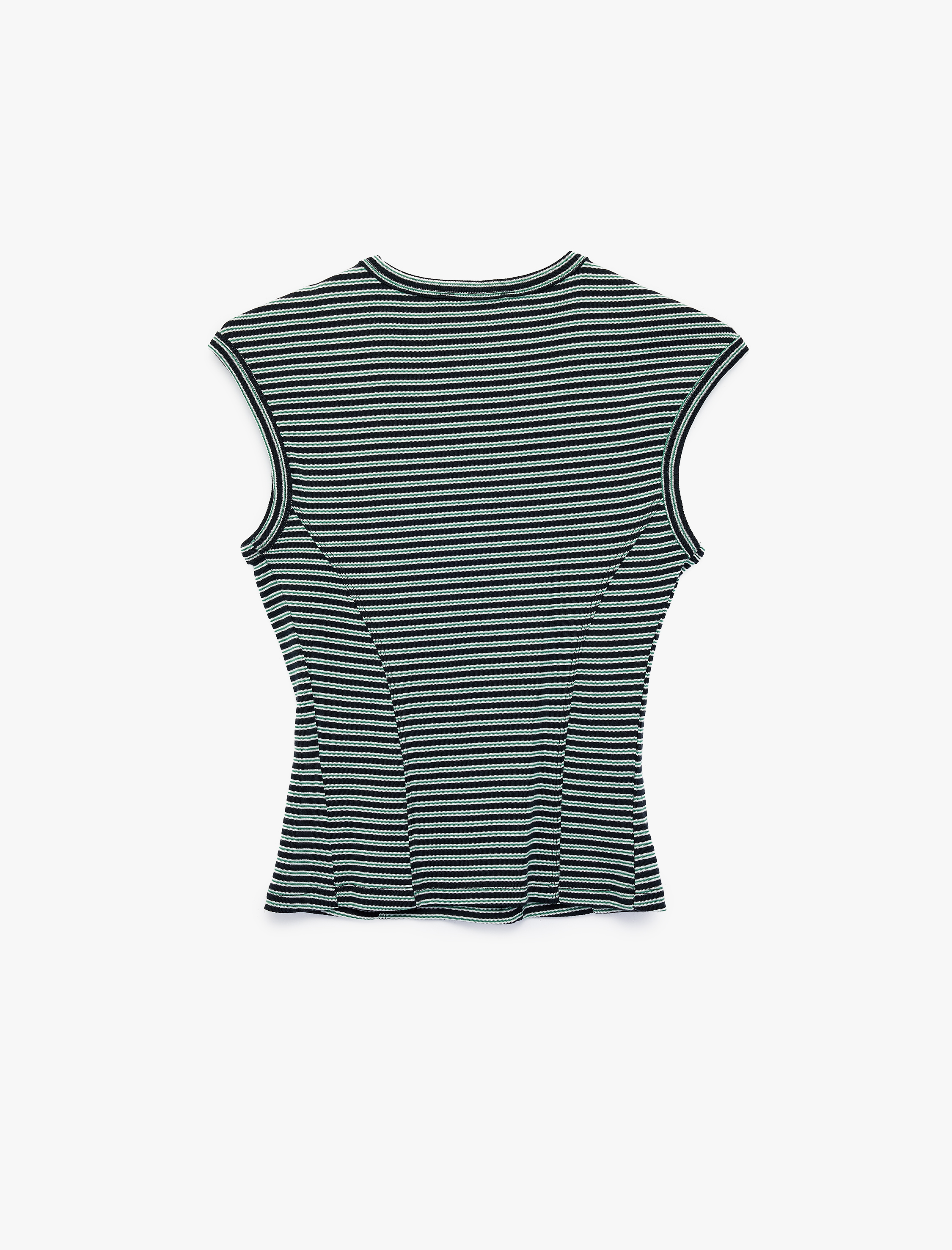 Koton Slim Fit Pamuklu Ribana Bisiklet Yaka Kolsuz Çizgili Tişört görsel 2