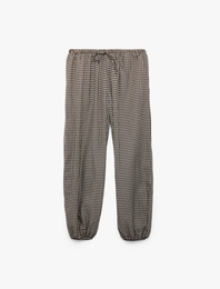 Balon Kesim Beli Lastikli Kareli Pijama Altı