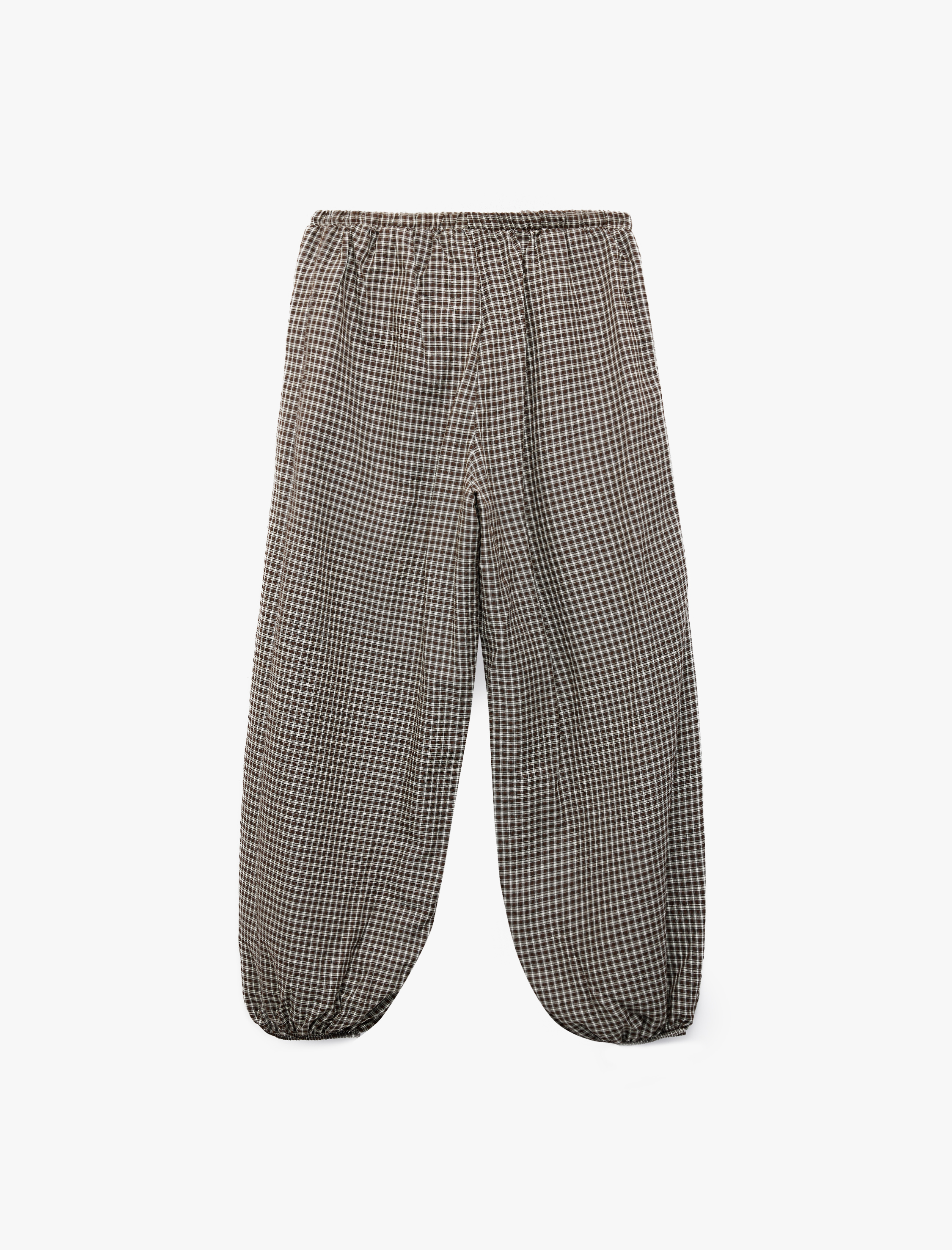   Balon Kesim Beli Lastikli Kareli Pijama Altı
