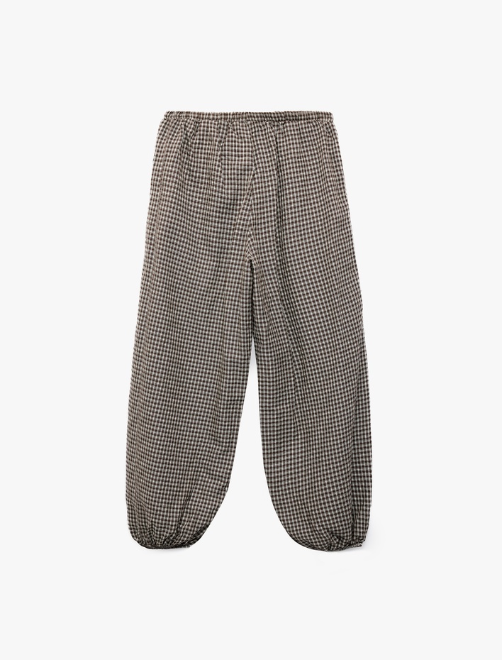  Balon Kesim Beli Lastikli Kareli Pijama Altı