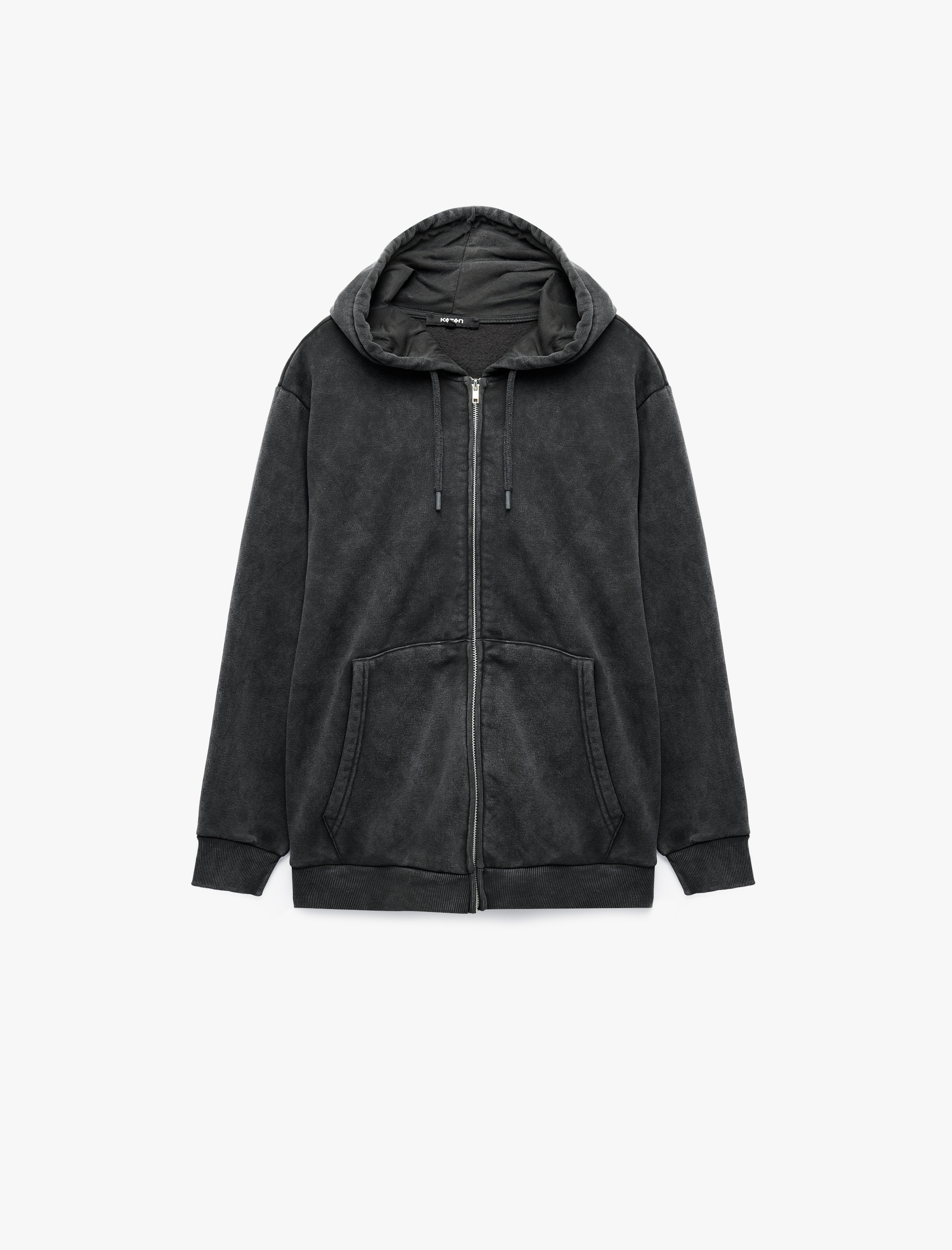   Rahat Kalıp Üç İplik Şardonlu Yıkamalı Fermuarlı Kapşonlu Sweatshirt