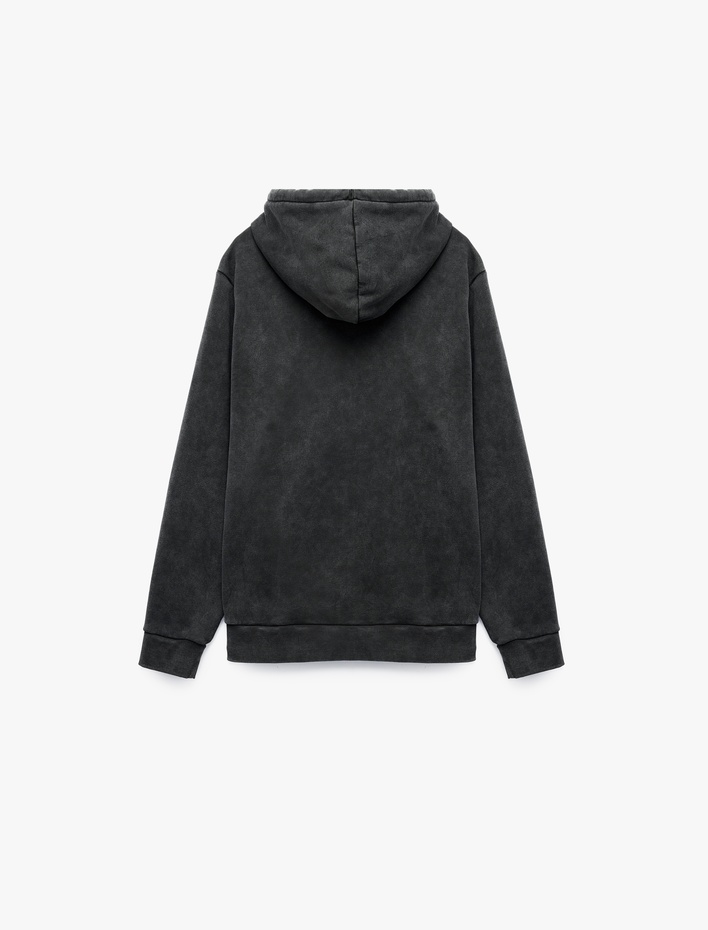  Rahat Kalıp Üç İplik Şardonlu Yıkamalı Fermuarlı Kapşonlu Sweatshirt