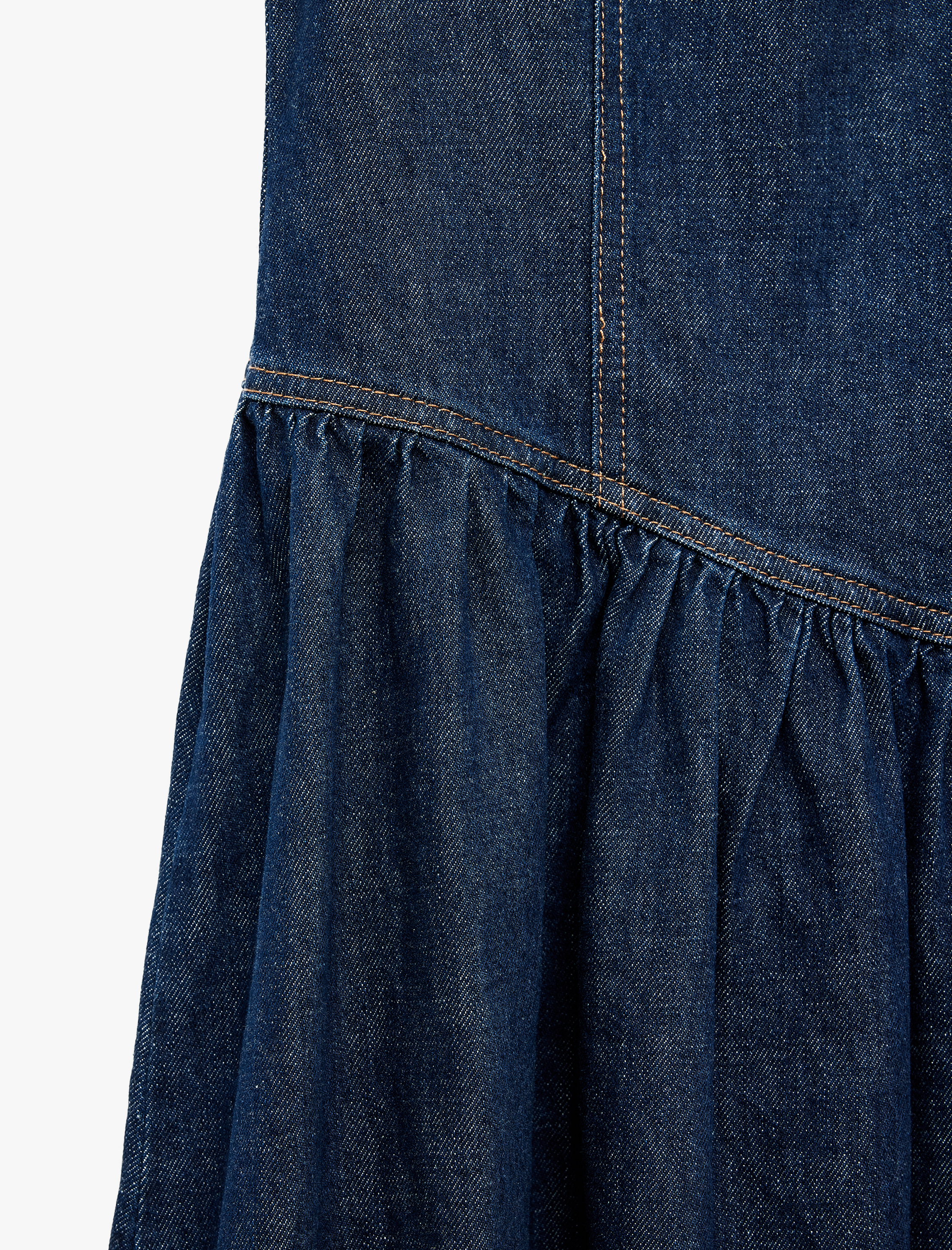  Rahat Kalıp Pamuklu Bisiklet Yaka Kısa Kollu Asimetrik Kesim Midi Denim Elbise