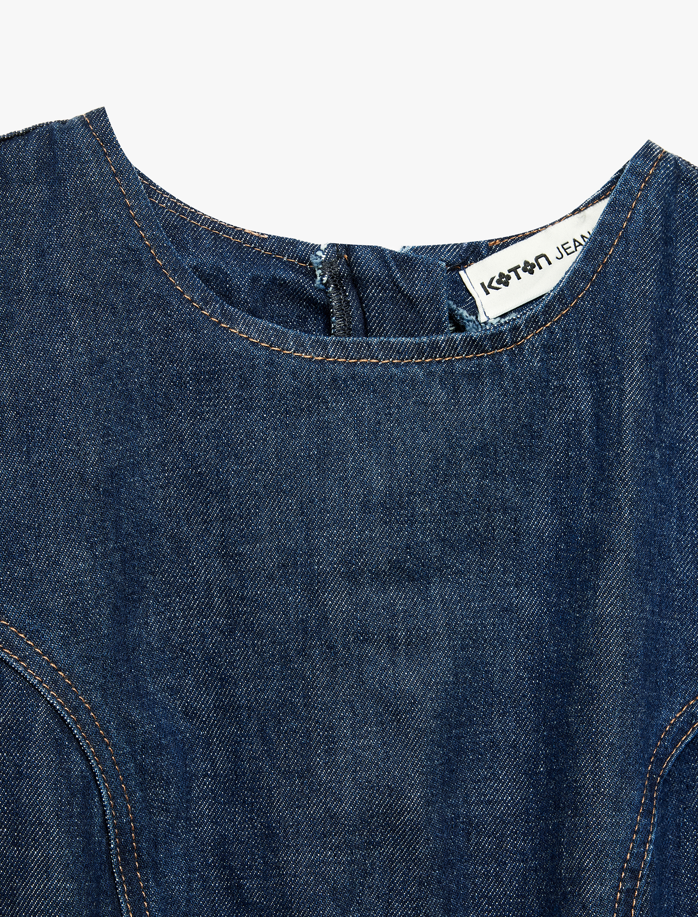  Rahat Kalıp Pamuklu Bisiklet Yaka Kısa Kollu Asimetrik Kesim Midi Denim Elbise