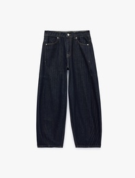 Normal Bel Pamuklu Cepli Balon Fit Barrel Denim Pantolon - Barrel Jeans