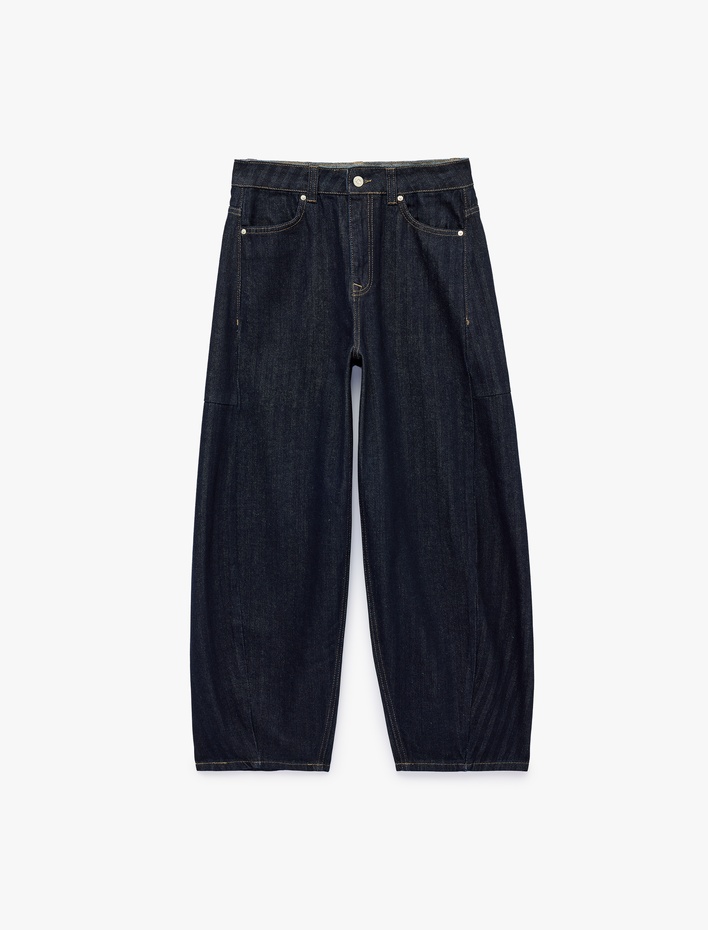 Normal Bel Pamuklu Cepli Balon Fit Barrel Denim Pantolon - Barrel Jeans