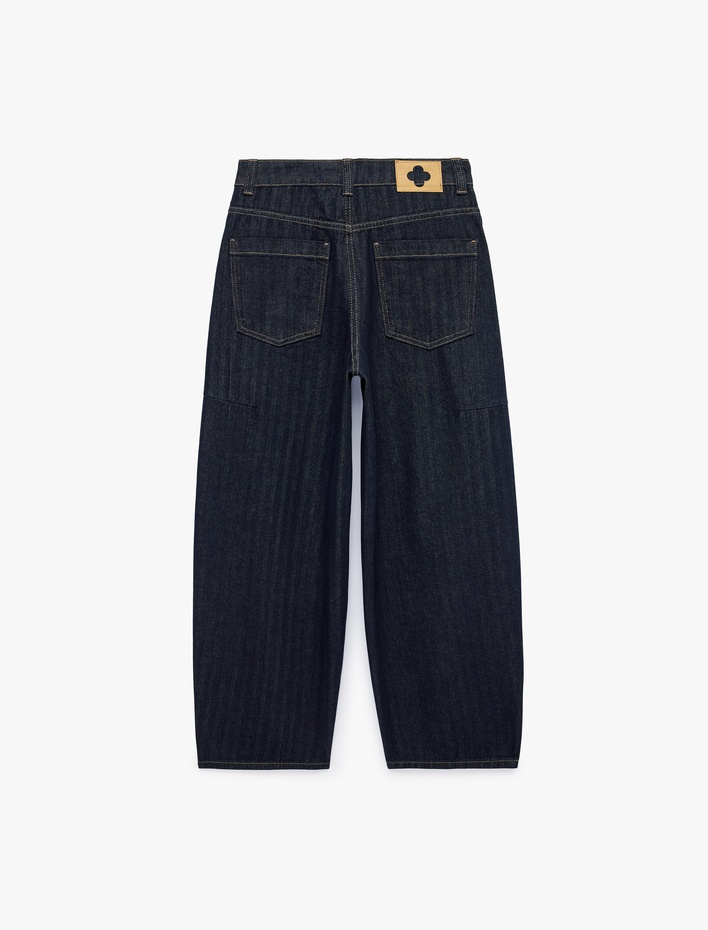  Normal Bel Pamuklu Cepli Balon Fit Barrel Denim Pantolon - Barrel Jeans