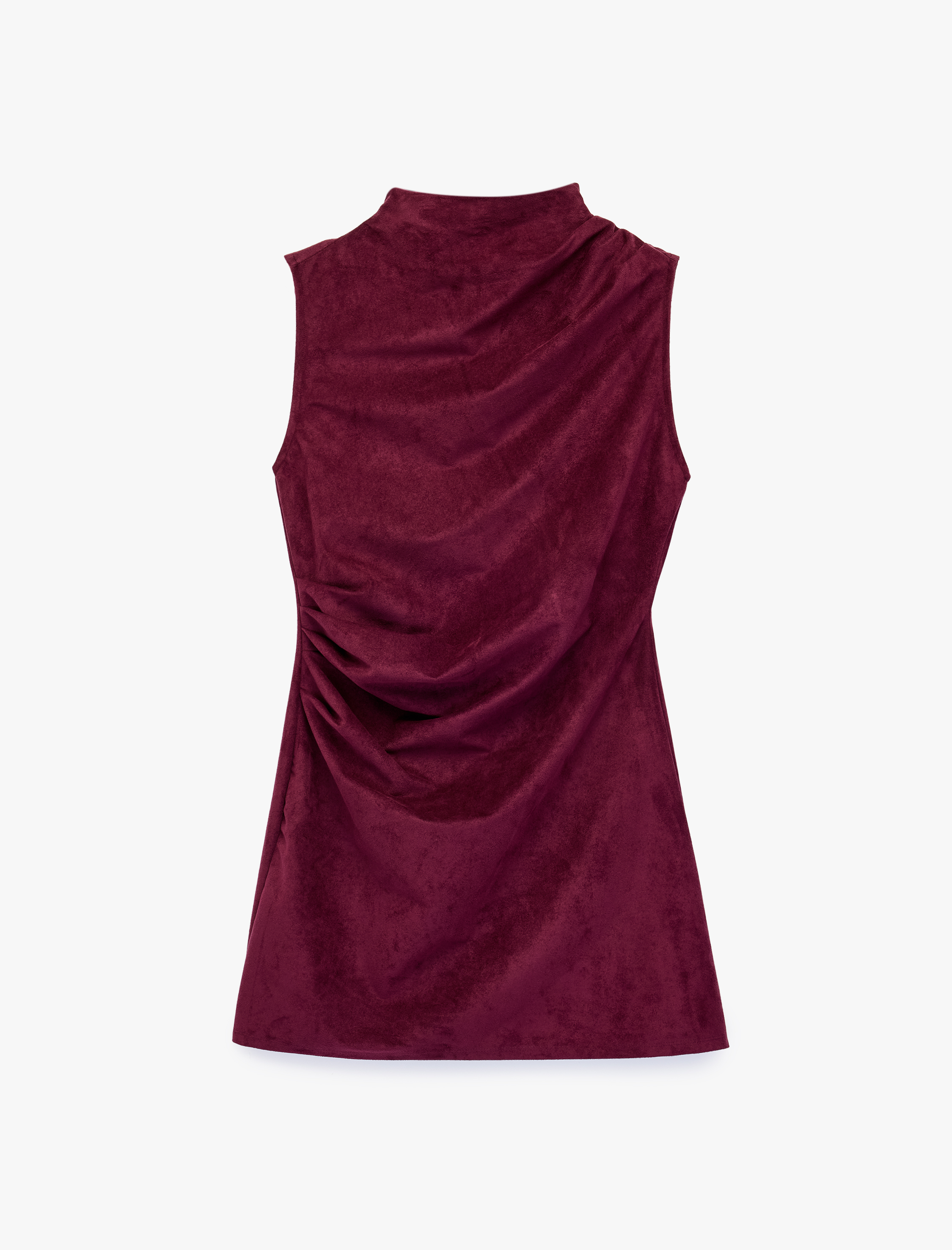   Drape Detaylı Dar Kesim Kolsuz Bodycon Dik Yaka Mini Elbise