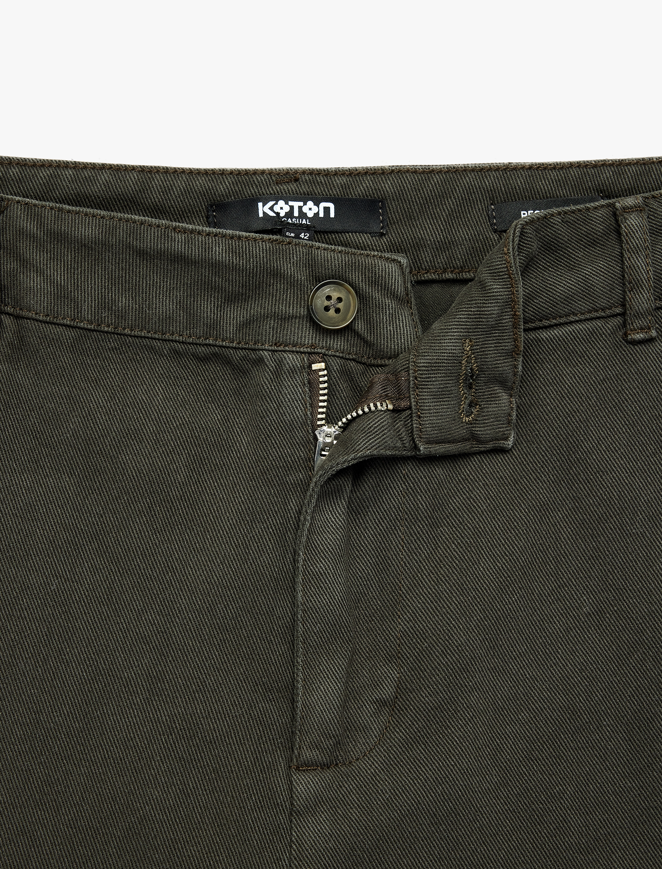   Pamuklu Normal Bel Düğmeli Cepli Gabardin Pantolon