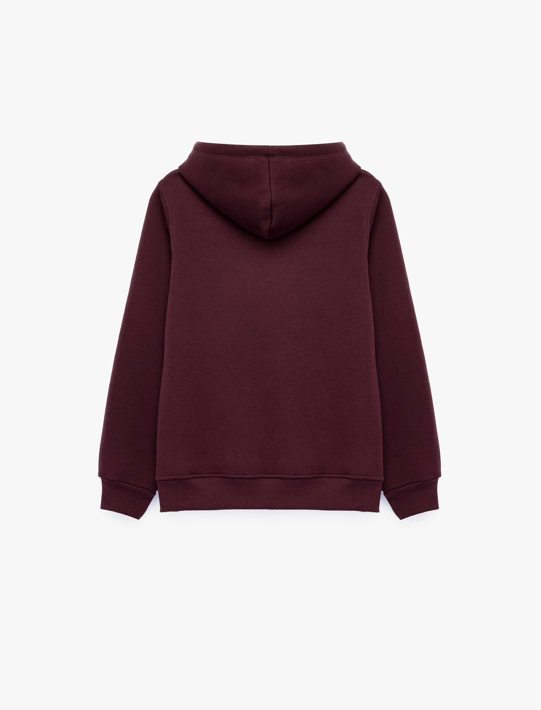   Mürdüm Rengi Kapüşonlu Sweatshirt Üç İplik Şardonlu Ayıcık Nakışlı Kanguru Cepli