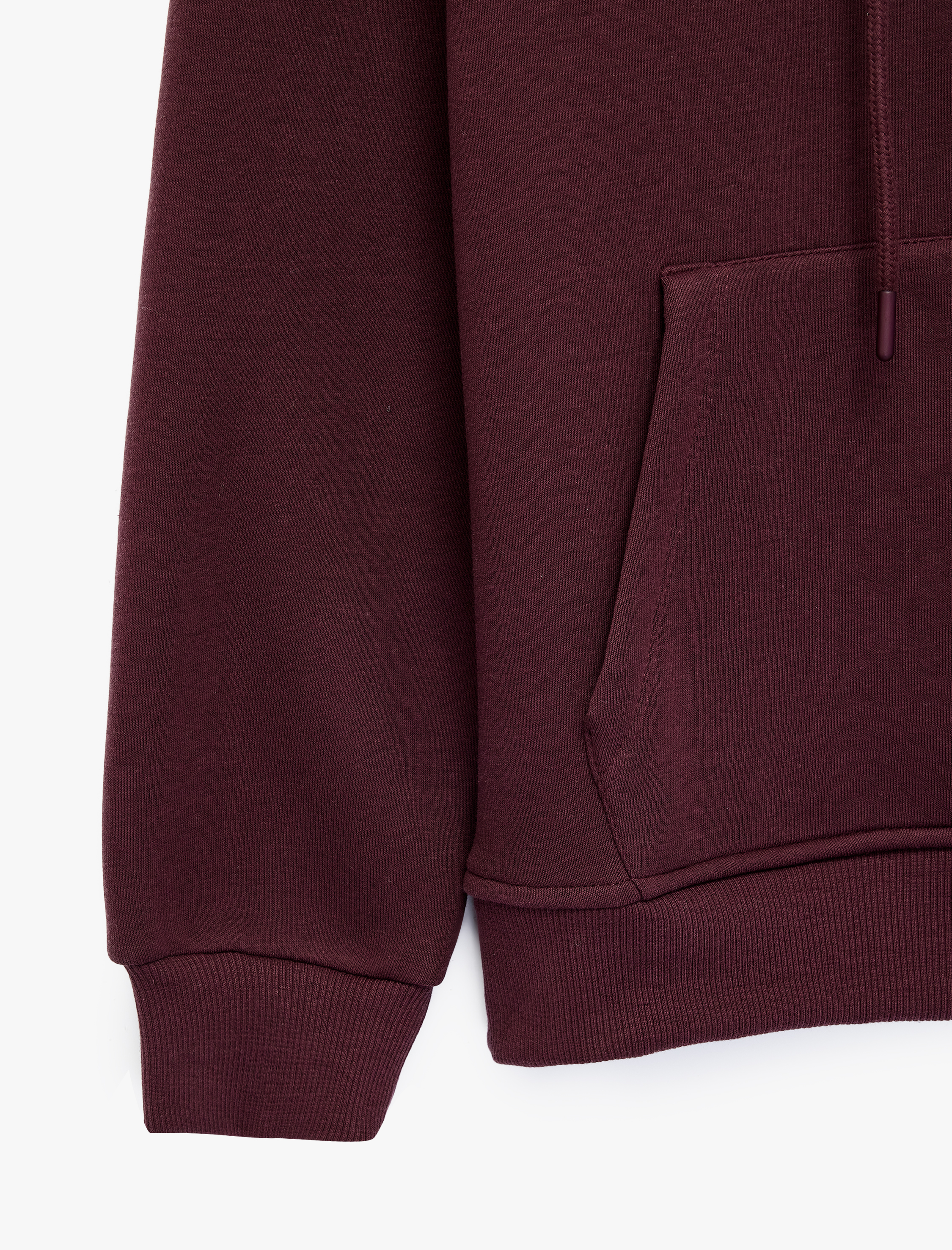   Mürdüm Rengi Kapüşonlu Sweatshirt Üç İplik Şardonlu Ayıcık Nakışlı Kanguru Cepli