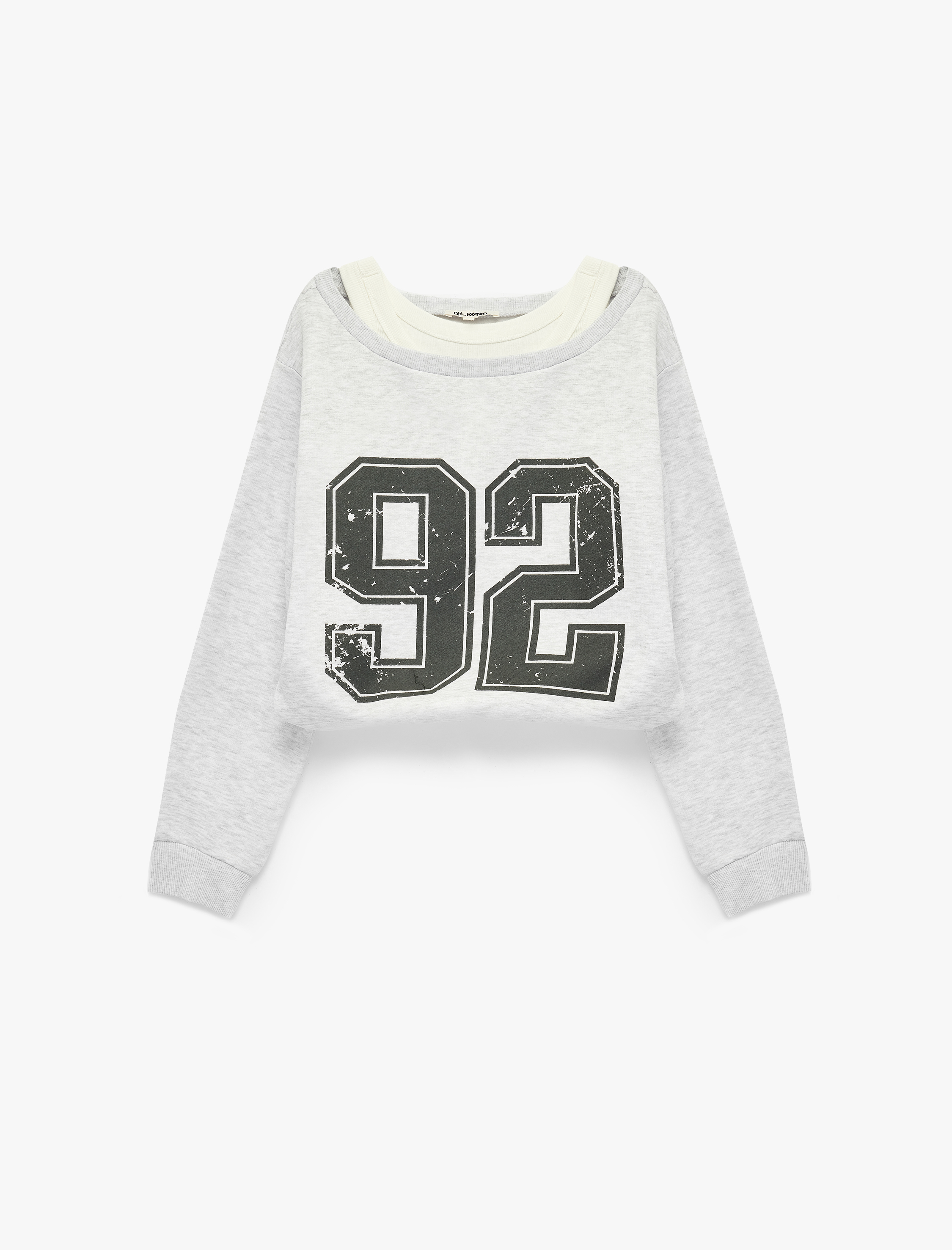   Şardonlu Rahat Kalıp Bisiklet Yaka Uzun Kollu Katmanlı Baskılı Sweatshirt
