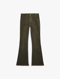 Normal Bel Düğmeli Dar Kesim Pamuklu İspanyol Paça Denim Pantolon - Flare Jeans
