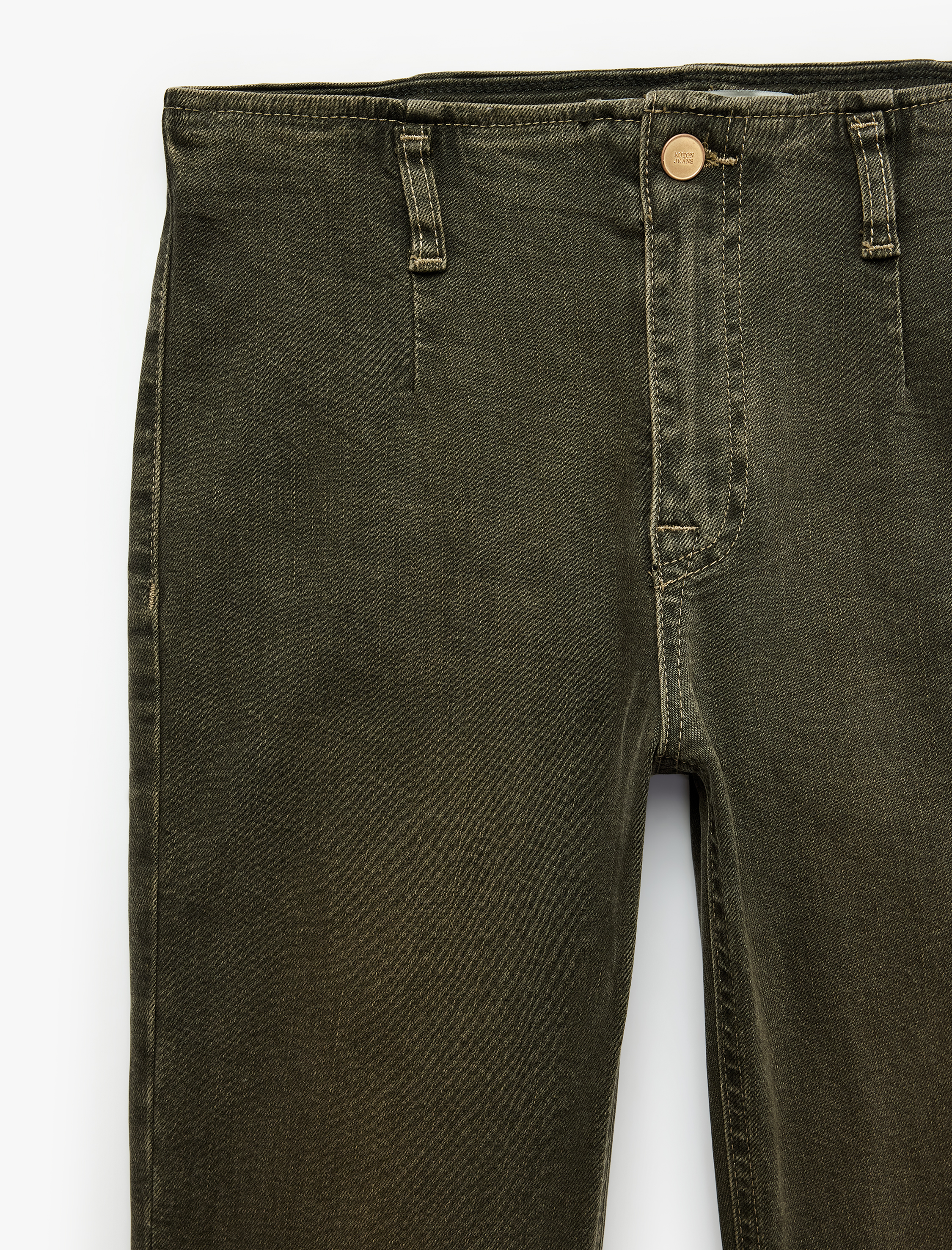 Koton Normal Bel Düğmeli Dar Kesim Pamuklu İspanyol Paça Denim Pantolon - Flare Jeans görsel 3