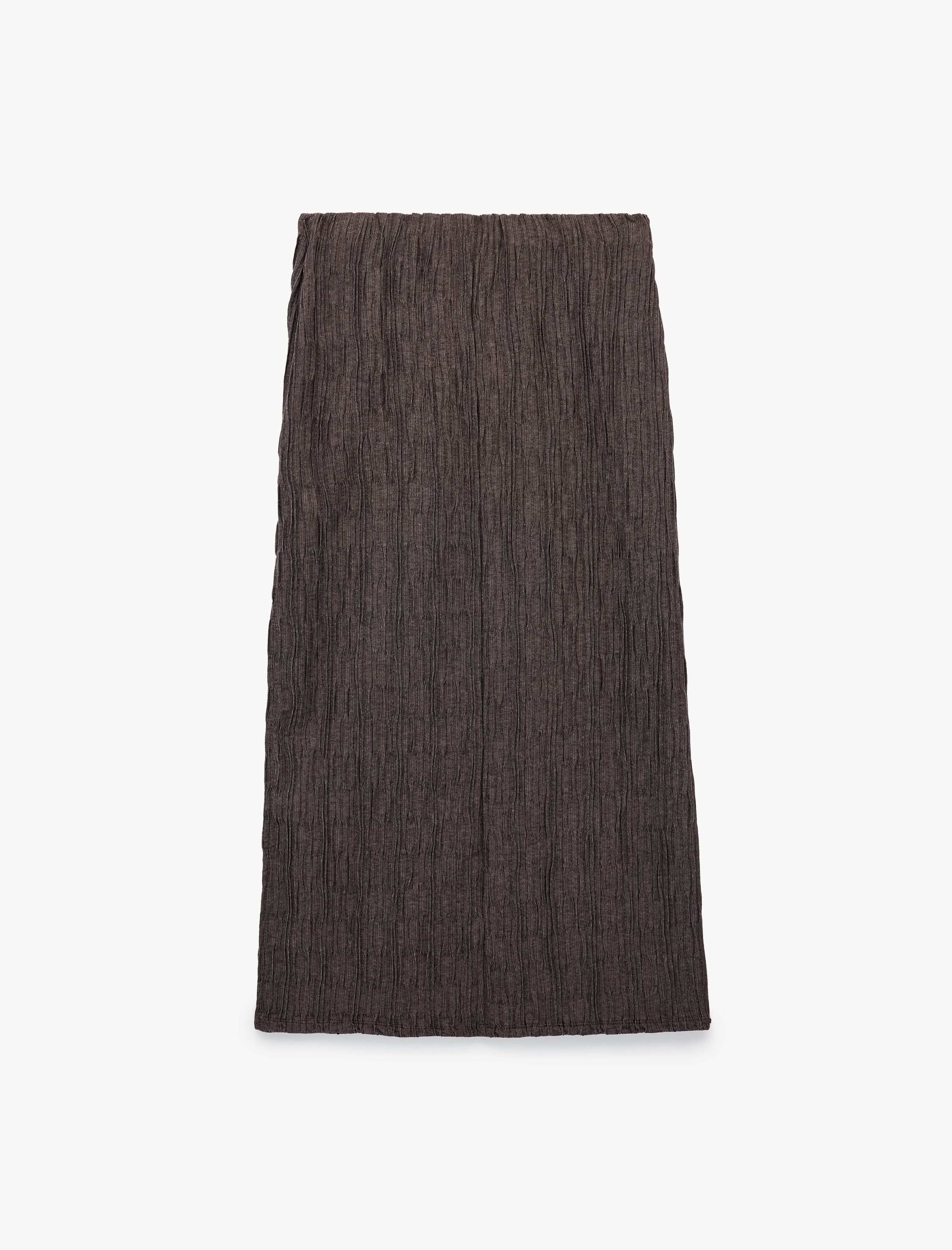   Slim Fit Yırtmaçlı Bürümcük Kumaş Dokulu Midi Kalem Etek