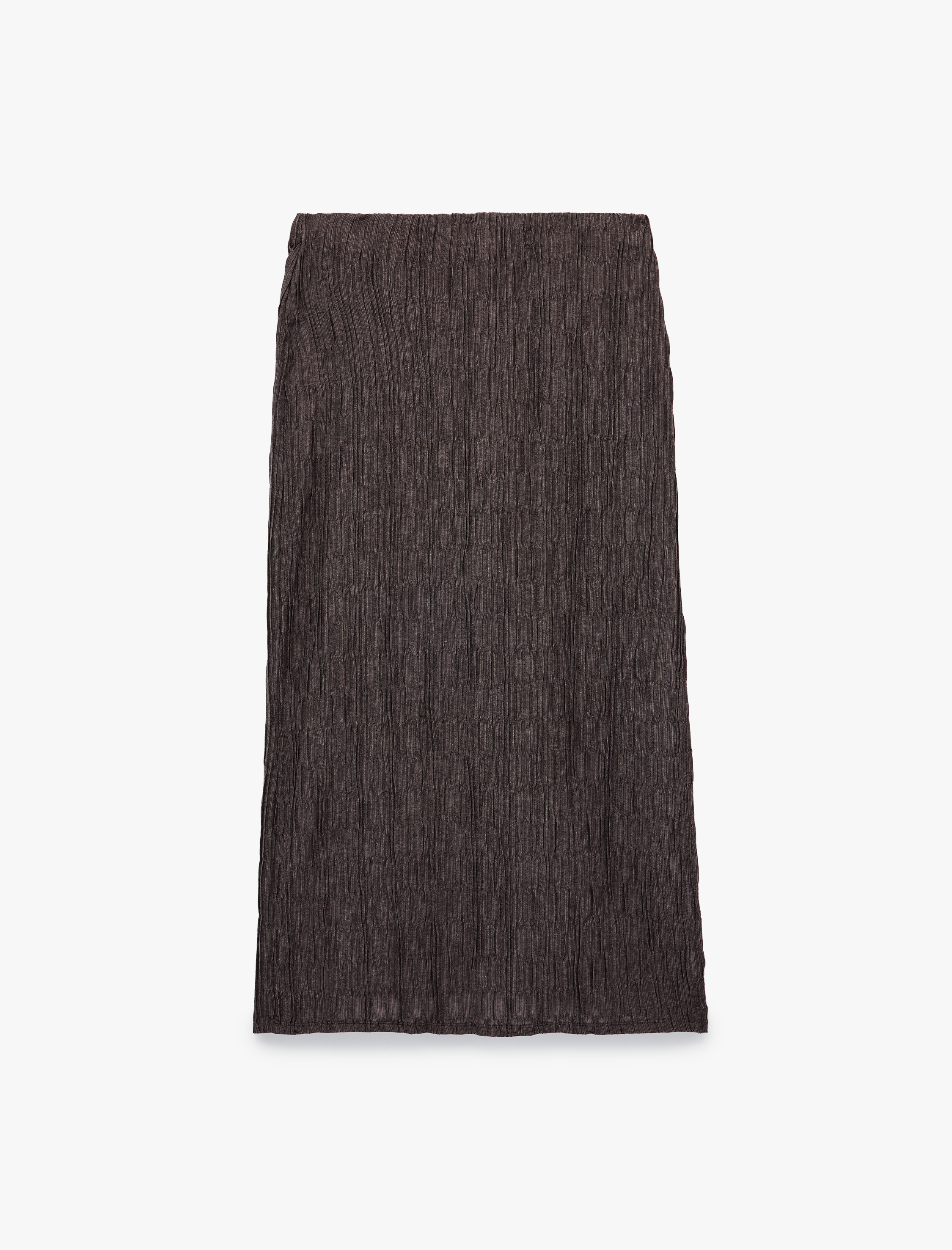   Slim Fit Yırtmaçlı Bürümcük Kumaş Dokulu Midi Kalem Etek