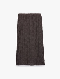 Slim Fit Yırtmaçlı Bürümcük Kumaş Dokulu Midi Kalem Etek