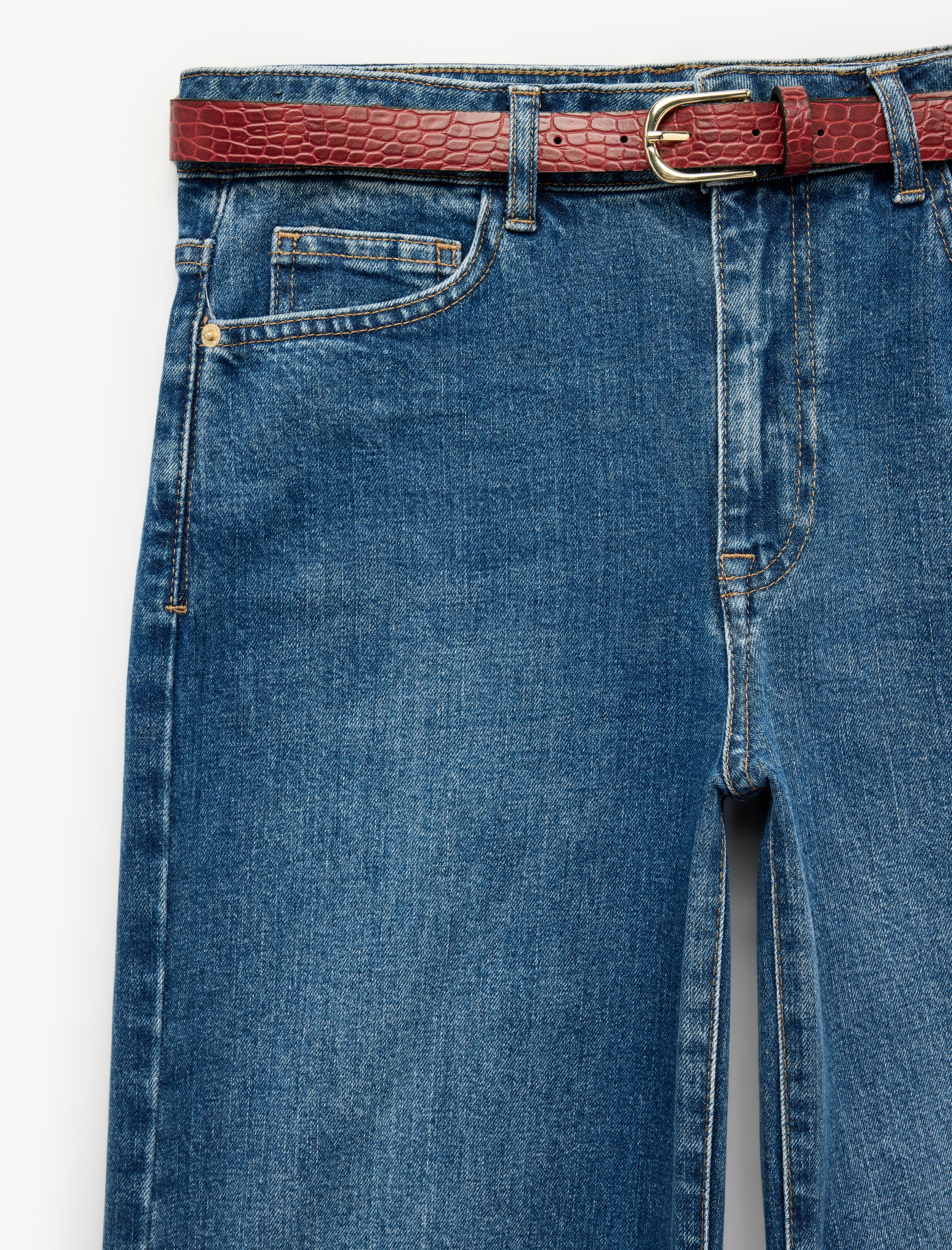 Koton Kemerli Cepli Normal Bel Pamuklu Kısa Geniş Paça Denim Pantolon - Crop Wide Leg Jeans görsel 3