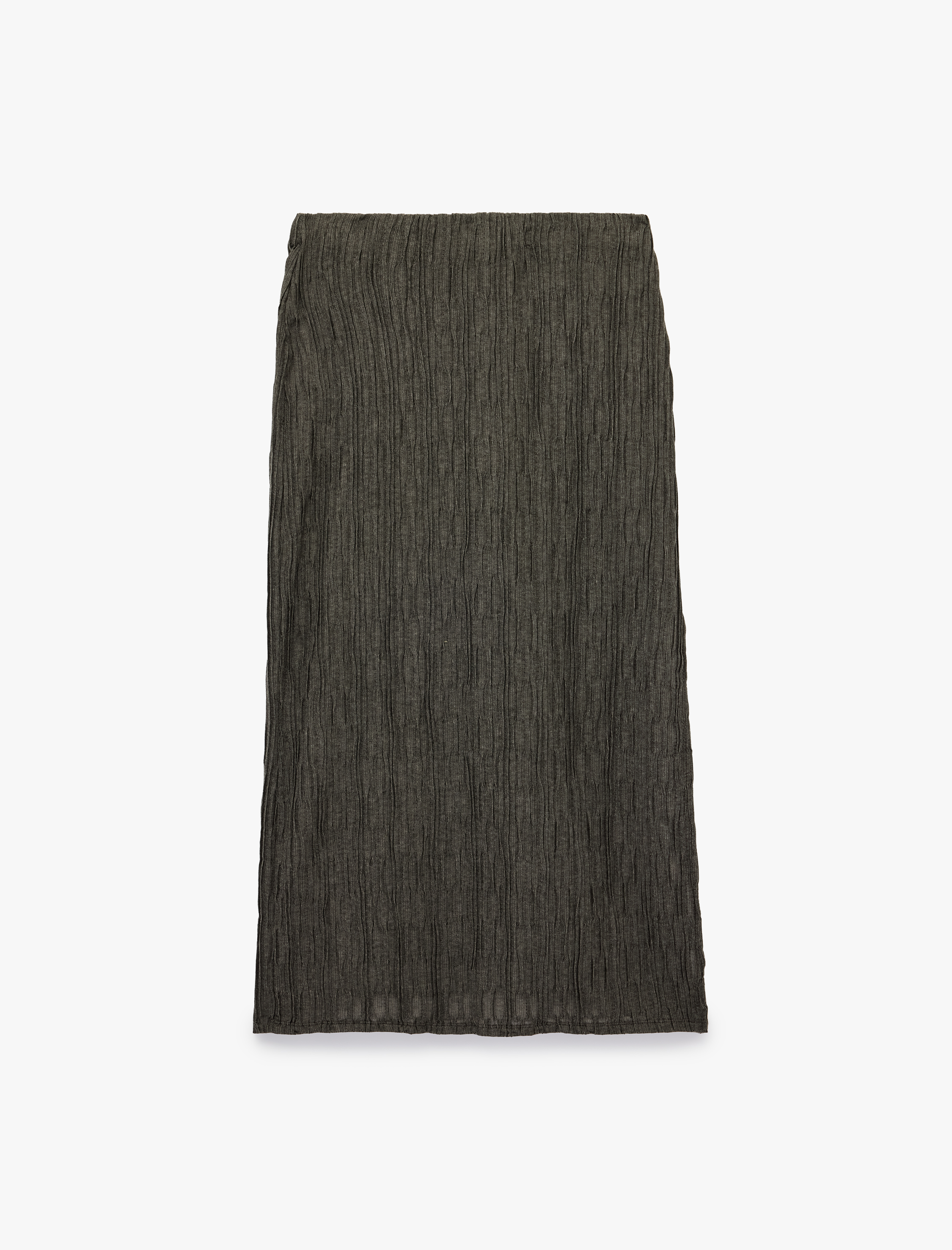   Slim Fit Yırtmaçlı Bürümcük Kumaş Dokulu Midi Kalem Etek