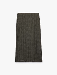 Slim Fit Yırtmaçlı Bürümcük Kumaş Dokulu Midi Kalem Etek