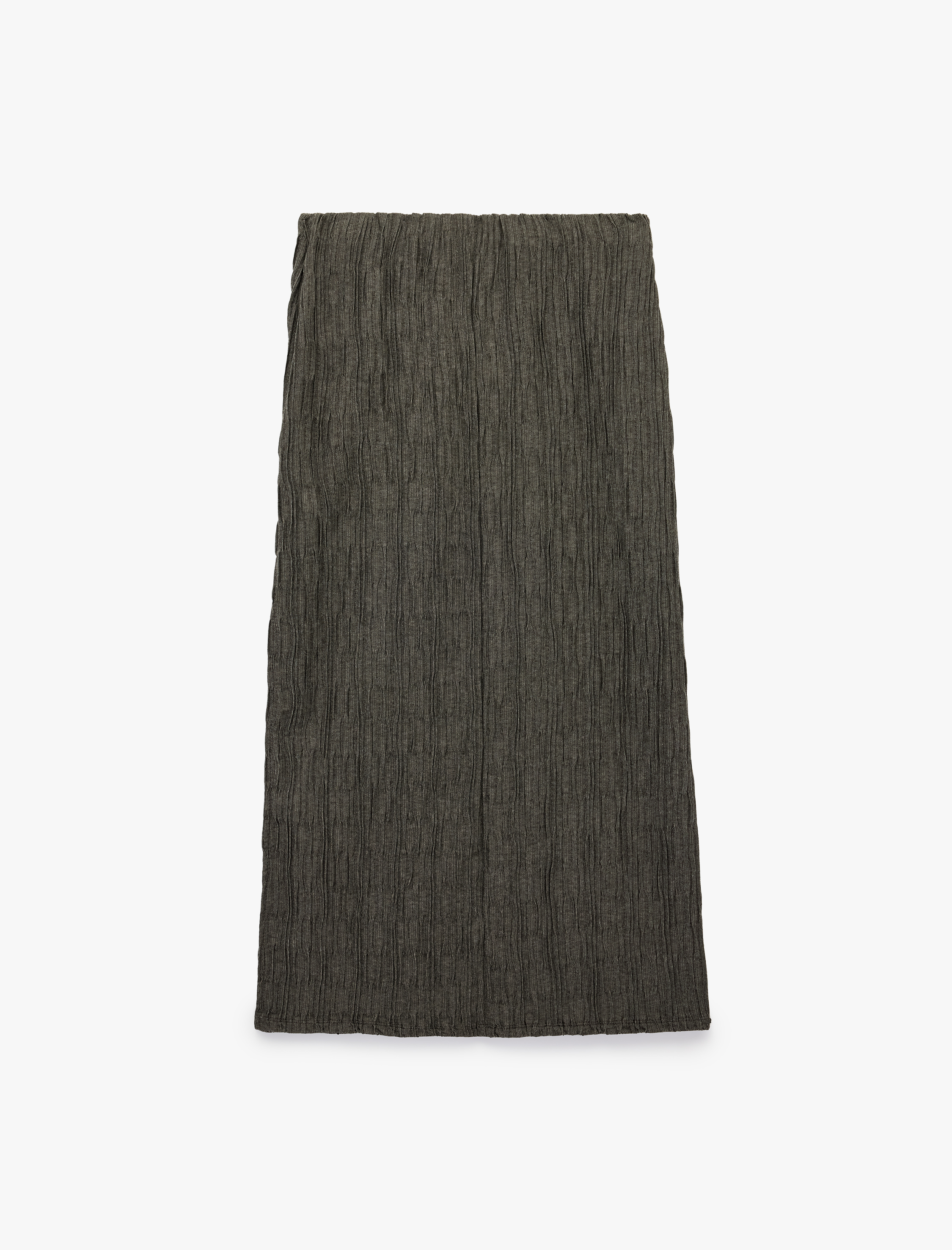   Slim Fit Yırtmaçlı Bürümcük Kumaş Dokulu Midi Kalem Etek