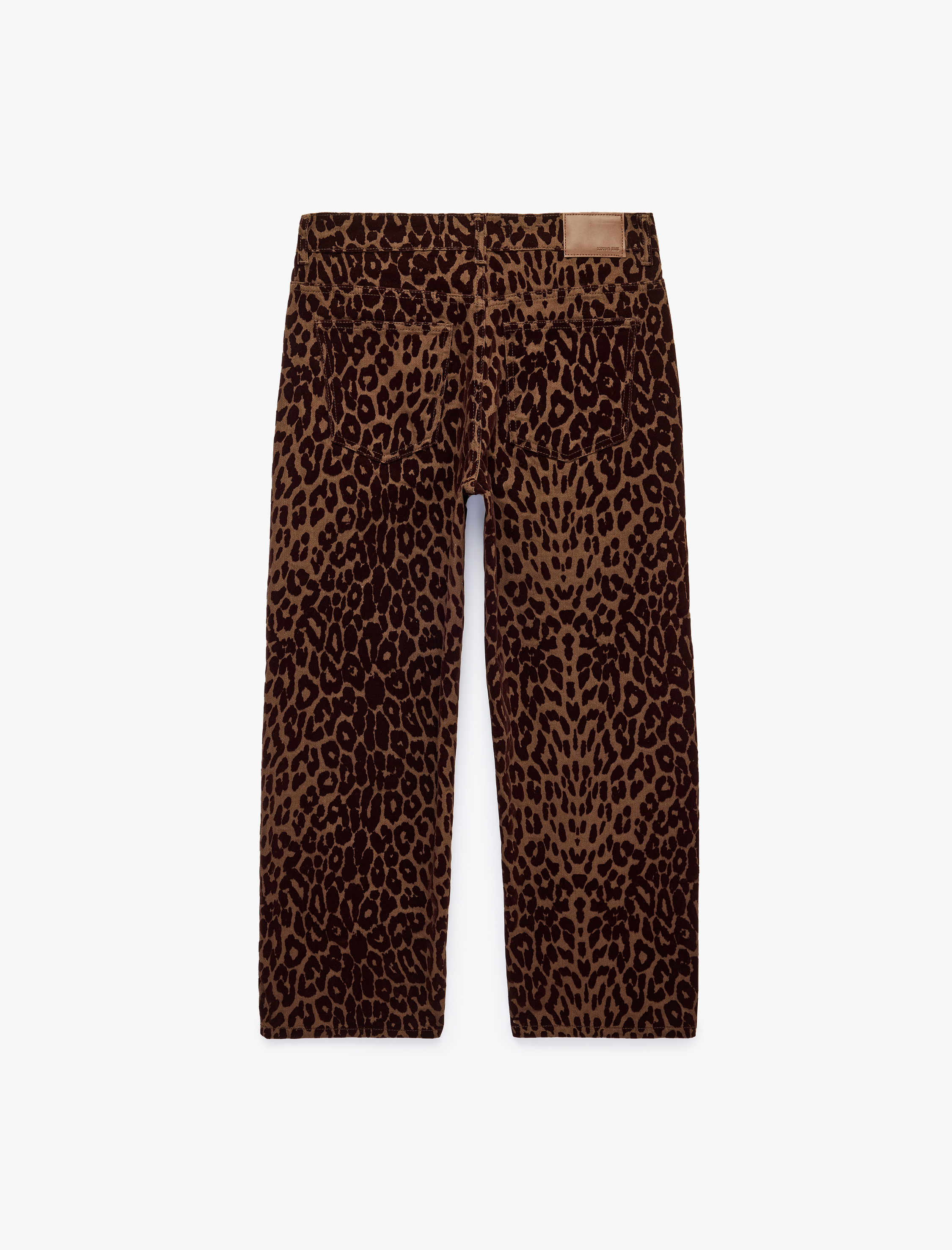   Pamuklu Cepli Düğmeli Düz Paça Normal Bel Leopar Pantolon - Straight Jeans