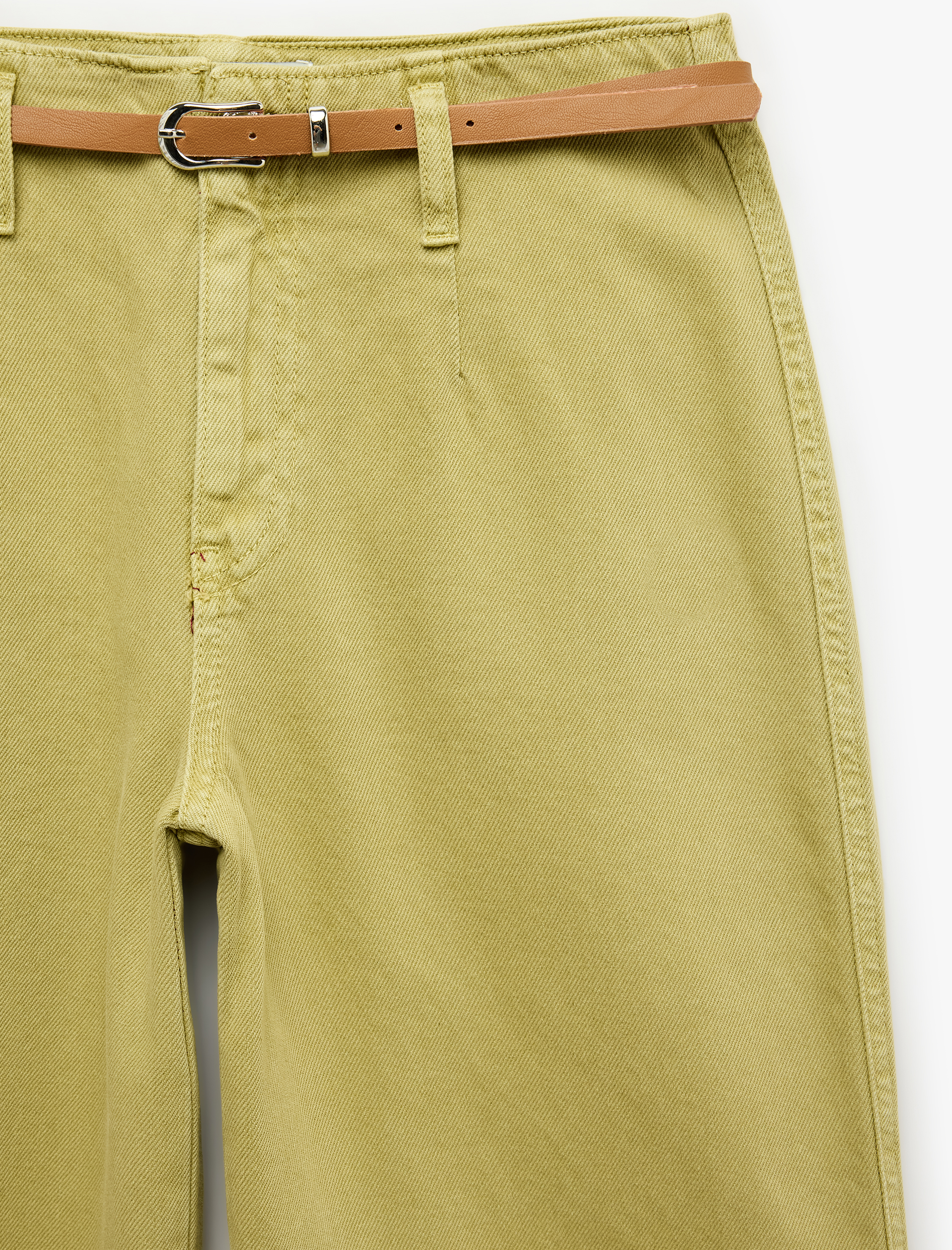 Koton Pamuklu Geniş Paça Kemerli Crop Pantolon - Wide Leg Jeans görsel 3
