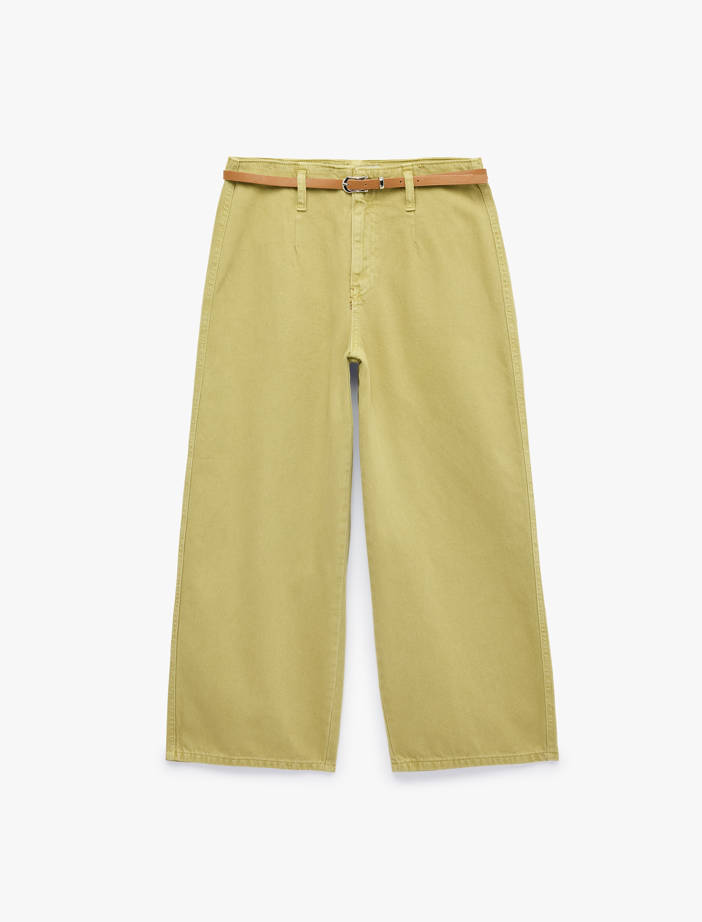 Koton Pamuklu Geniş Paça Kemerli Crop Pantolon - Wide Leg Jeans