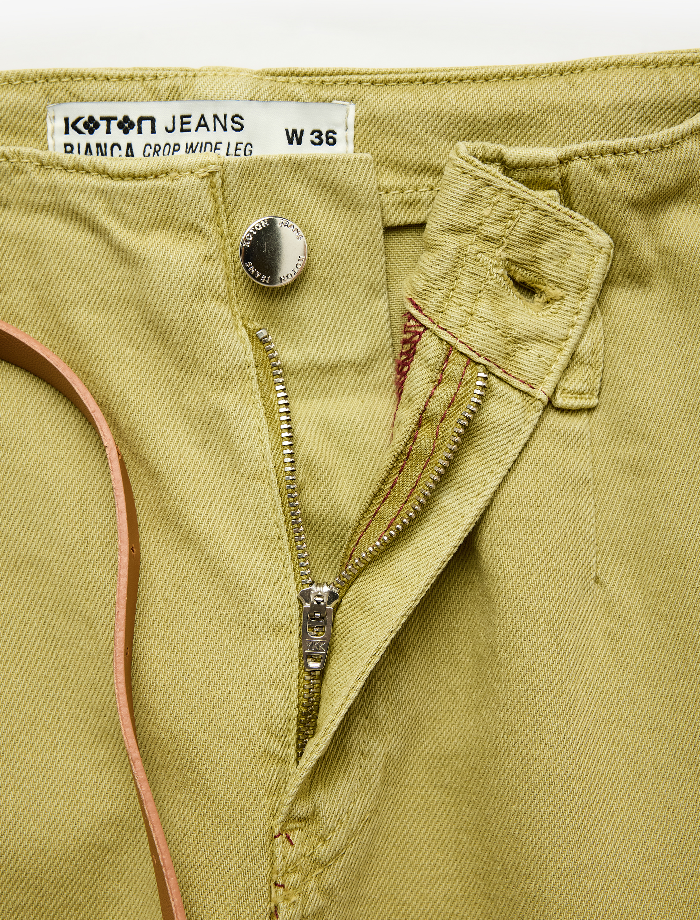 Koton Pamuklu Geniş Paça Kemerli Crop Pantolon - Wide Leg Jeans görsel 4