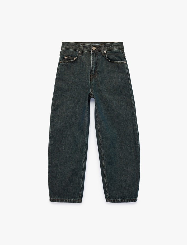 Erkek Çocuk Cepli Rahat Kesim Pamuklu Baggy Denim Pantolon