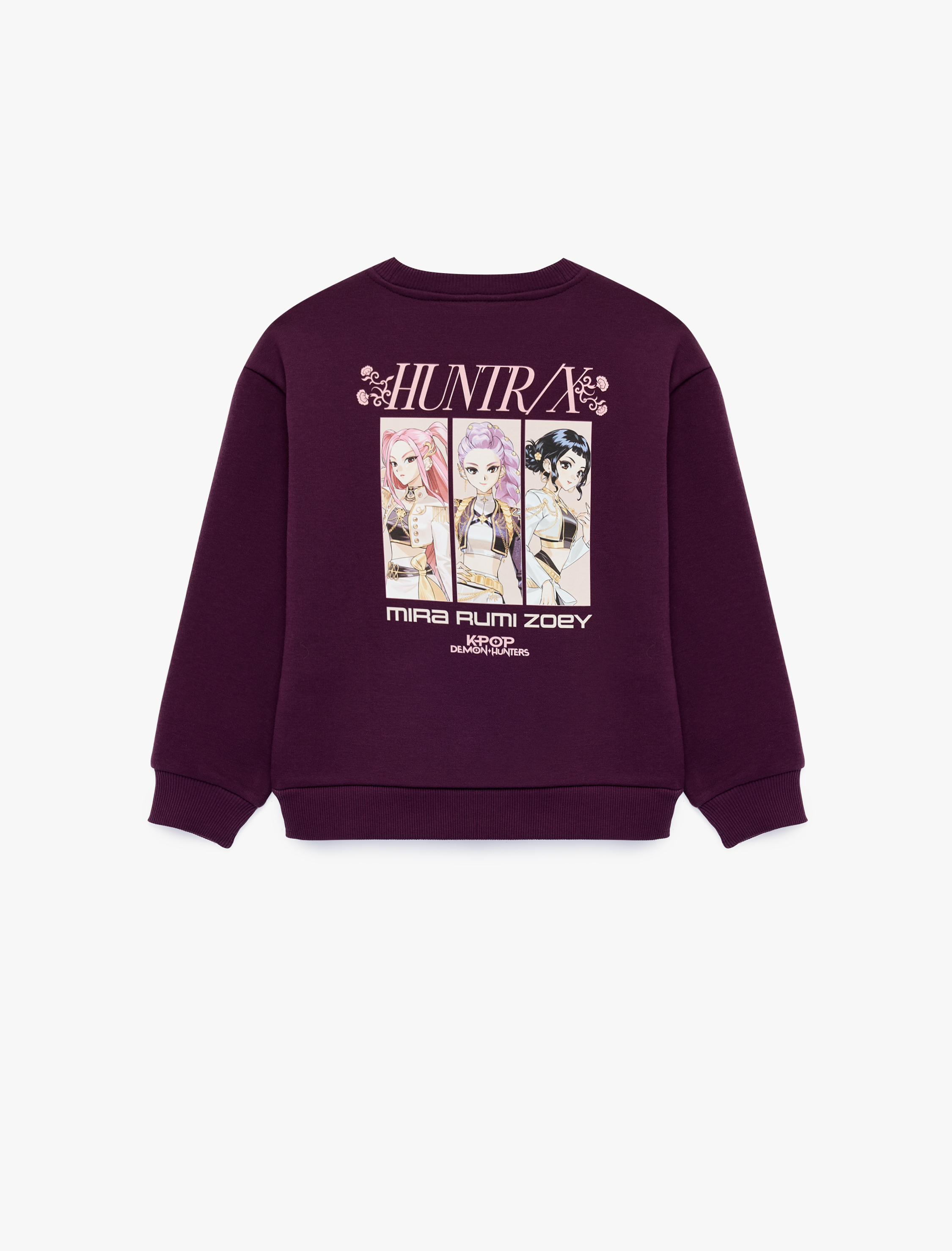  Kız Çocuk KPop Demon Hunters Baskılı Şardonlu Bisiklet Yaka Uzun Kollu Lisanslı Sweatshirt