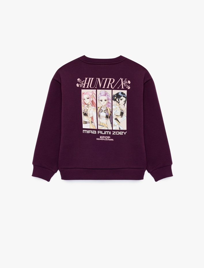 Kız Çocuk KPop Demon Hunters Baskılı Şardonlu Bisiklet Yaka Uzun Kollu Lisanslı Sweatshirt