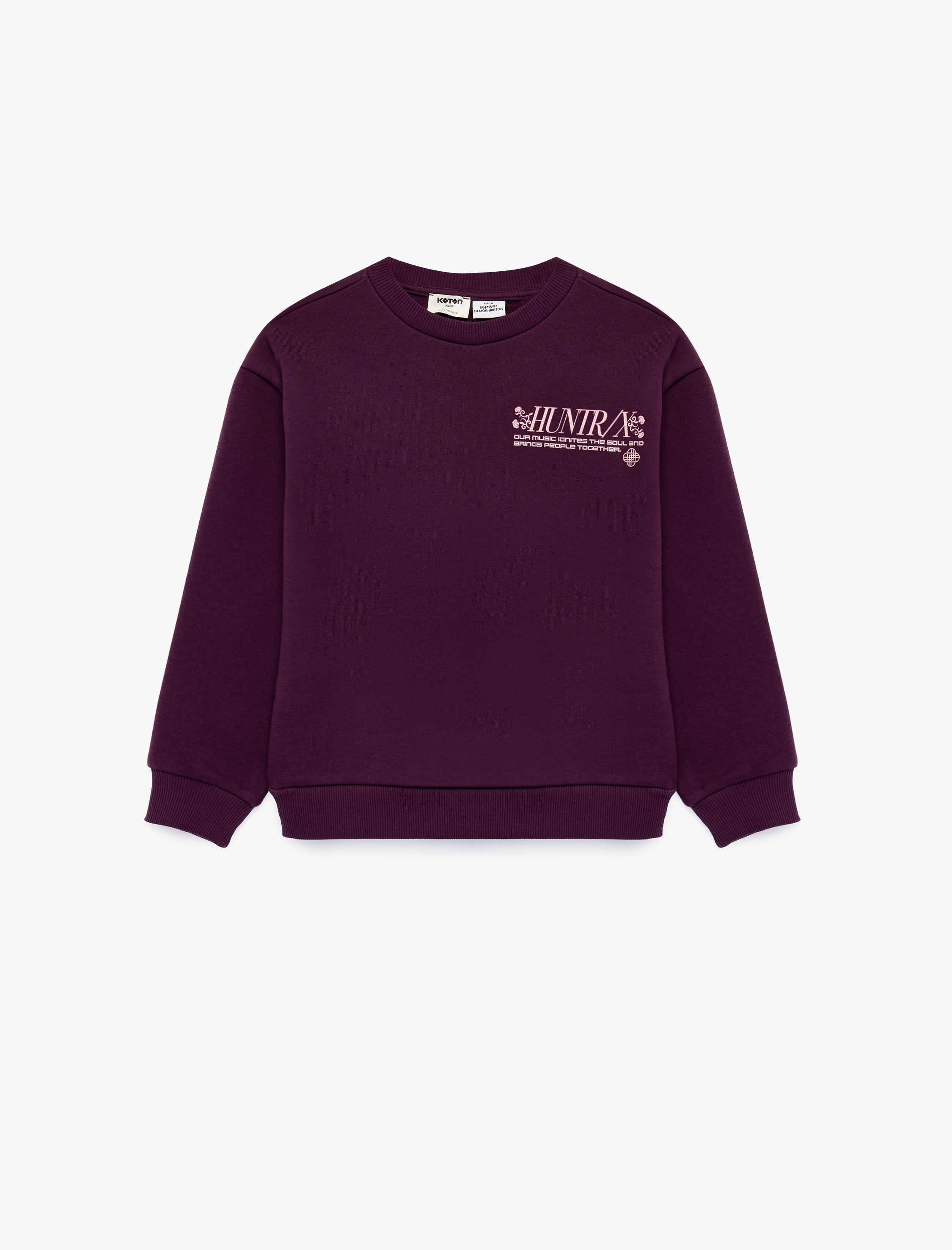  Kız Çocuk KPop Demon Hunters Baskılı Şardonlu Bisiklet Yaka Uzun Kollu Lisanslı Sweatshirt