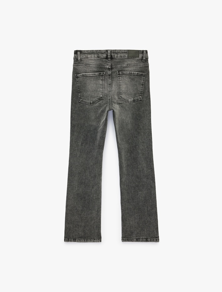  Yüksek Bel Dar Kesim Pamuklu İspanyol Paça Denim Pantolon - Flare Jeans