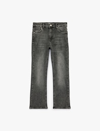 Yüksek Bel Dar Kesim Pamuklu İspanyol Paça Denim Pantolon - Flare Jeans