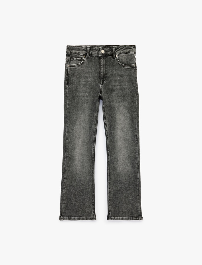  Yüksek Bel Dar Kesim Pamuklu İspanyol Paça Denim Pantolon - Flare Jeans
