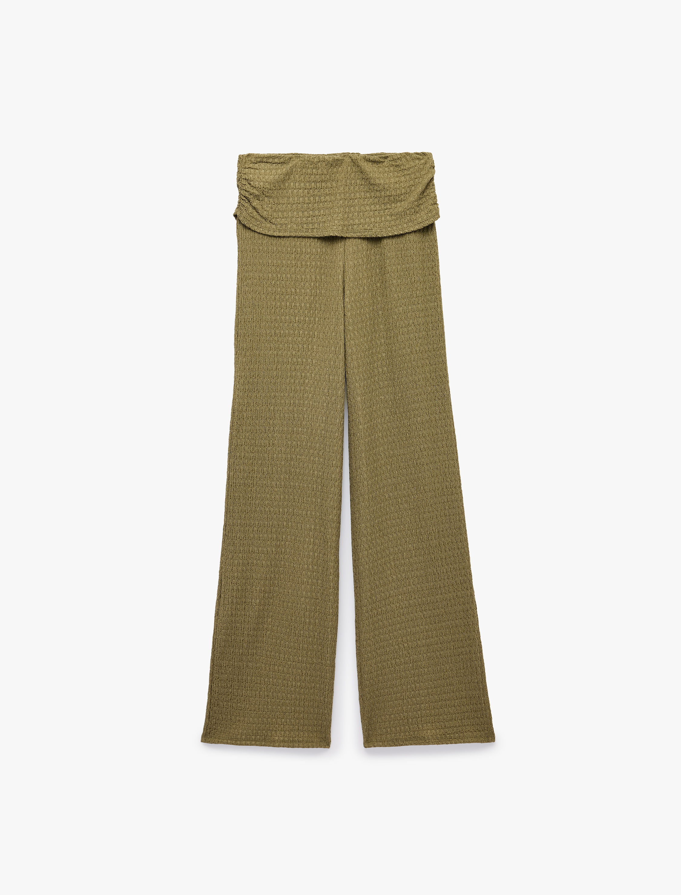 Koton Bürümcük Kumaş Dokulu Katmanlı Düz Bol Paça Pantolon
