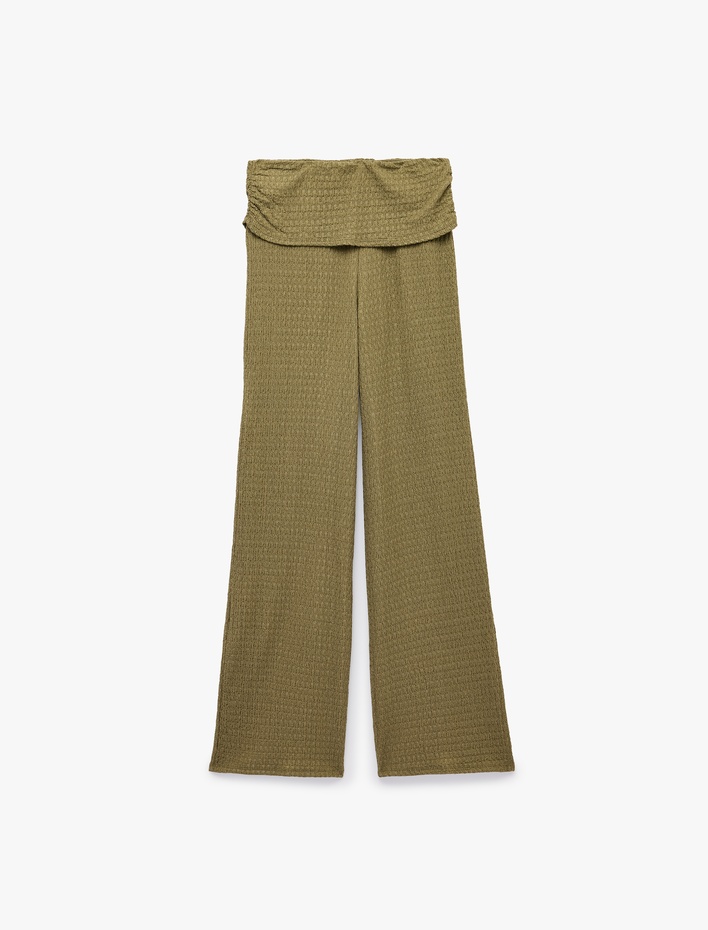  Bürümcük Kumaş Dokulu Katmanlı Düz Bol Paça Pantolon