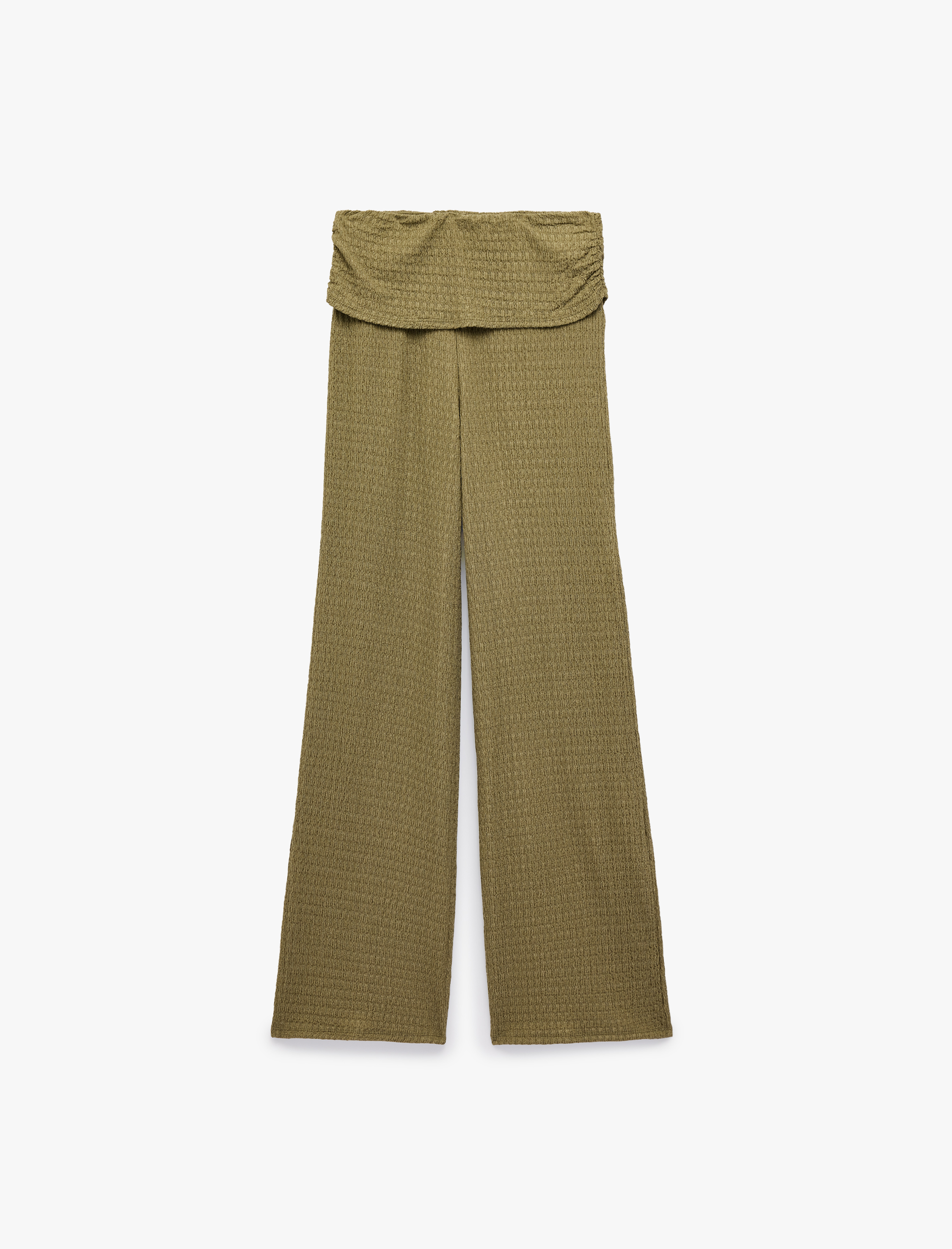 Koton Bürümcük Kumaş Dokulu Katmanlı Düz Bol Paça Pantolon görsel 2
