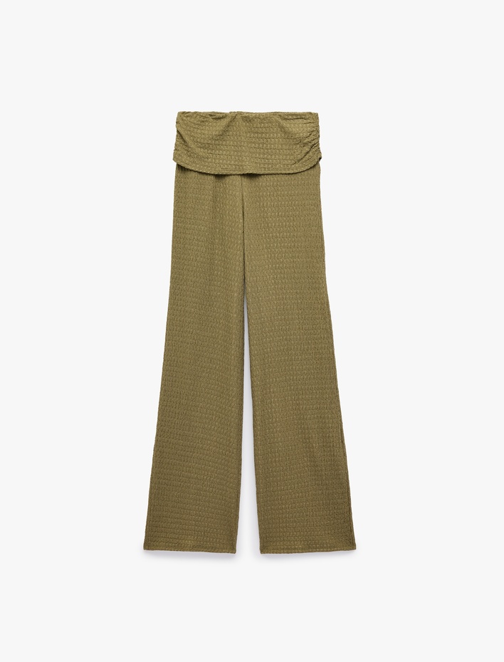  Bürümcük Kumaş Dokulu Katmanlı Düz Bol Paça Pantolon