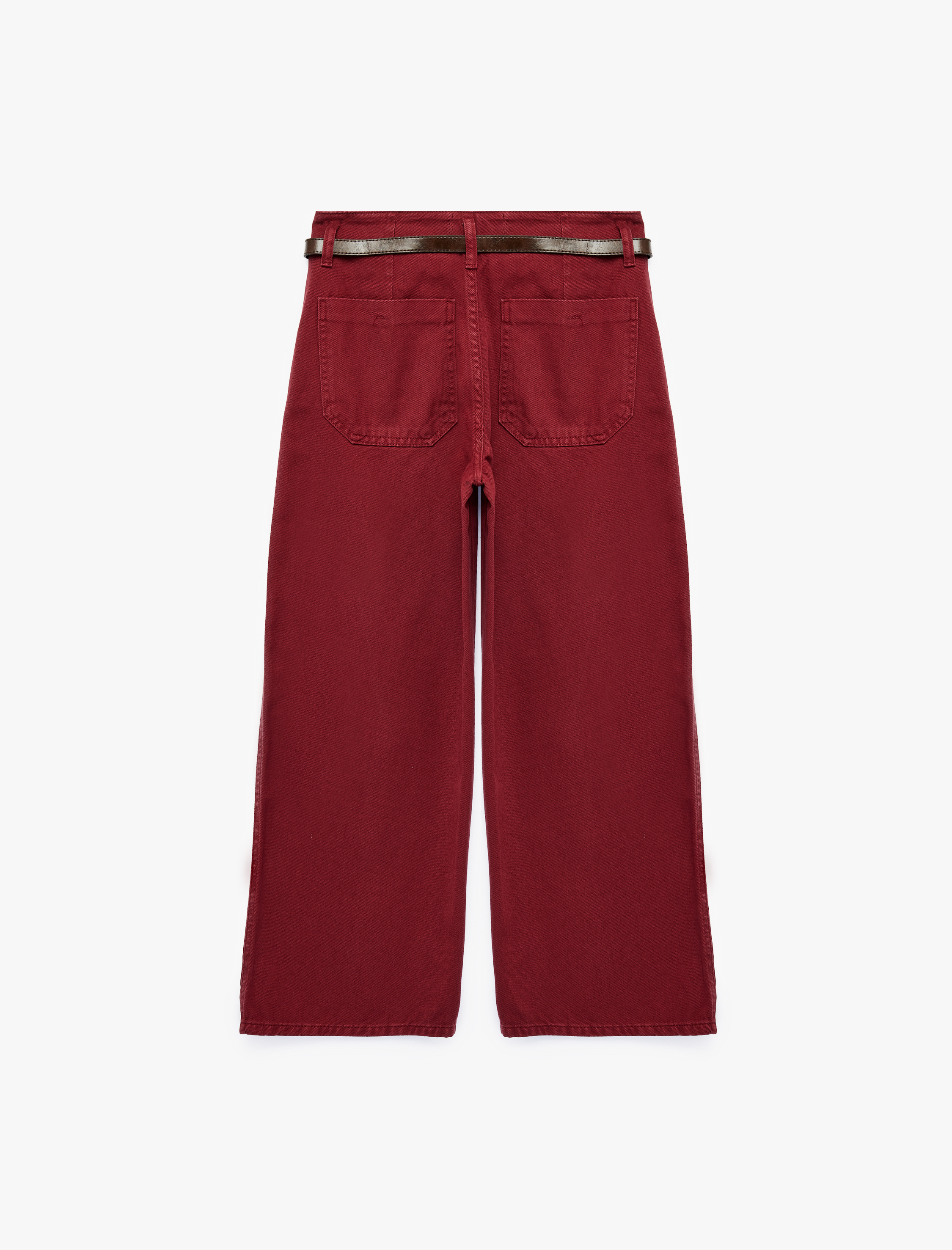 Koton Pamuklu Geniş Paça Kemerli Crop Pantolon - Wide Leg Jeans görsel 2