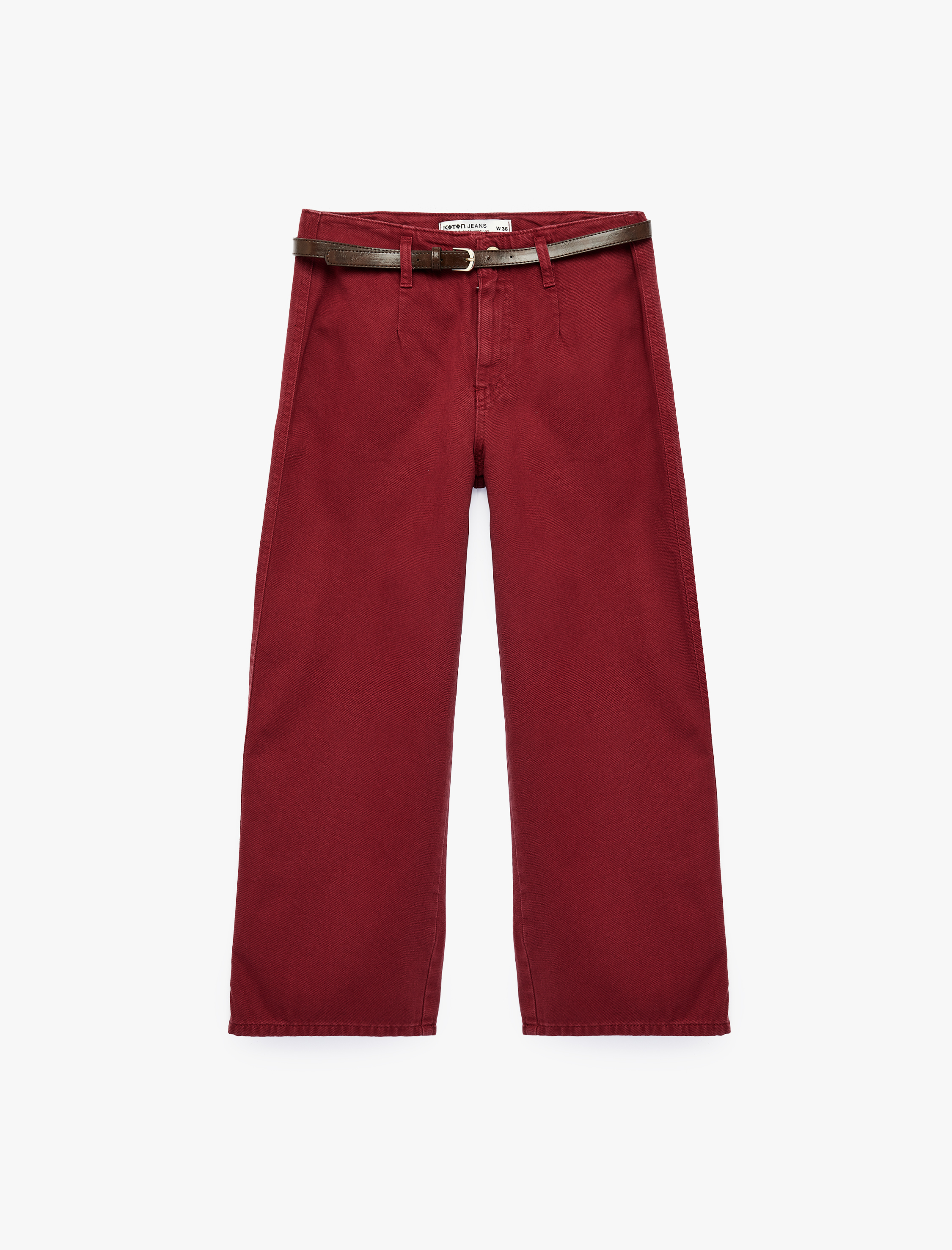 Koton Pamuklu Geniş Paça Kemerli Crop Pantolon - Wide Leg Jeans