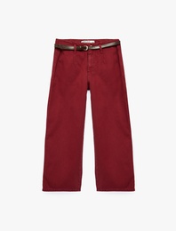 Pamuklu Geniş Paça Kemerli Crop Pantolon - Wide Leg Jeans
