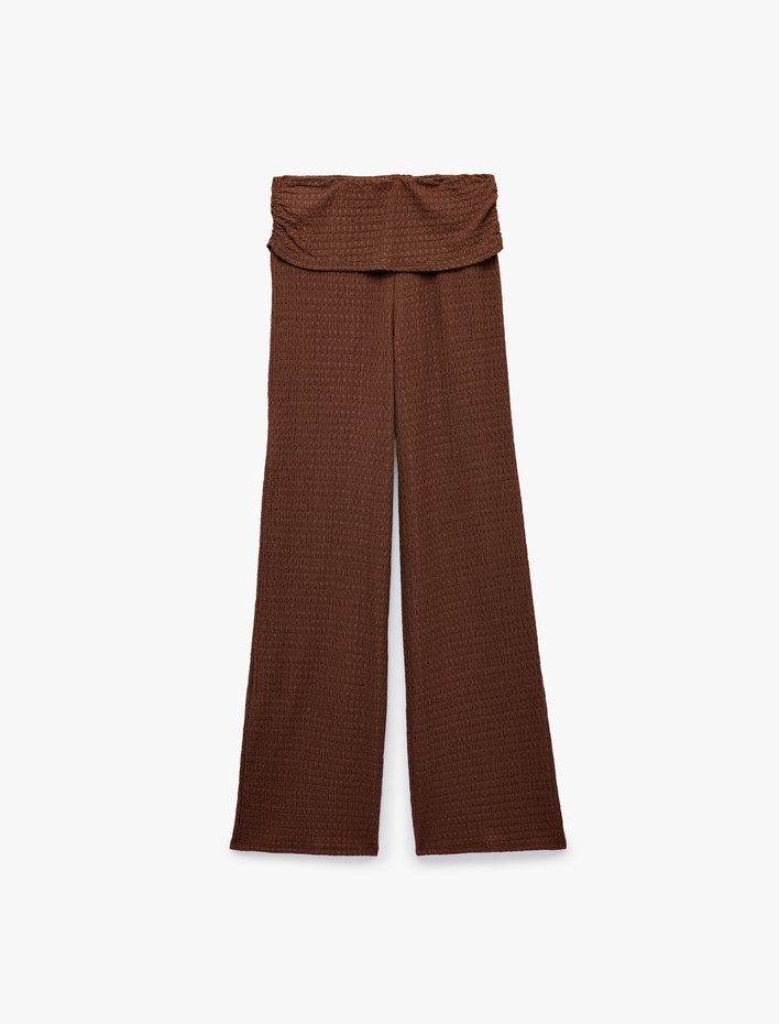  Bürümcük Kumaş Dokulu Katmanlı Düz Bol Paça Pantolon