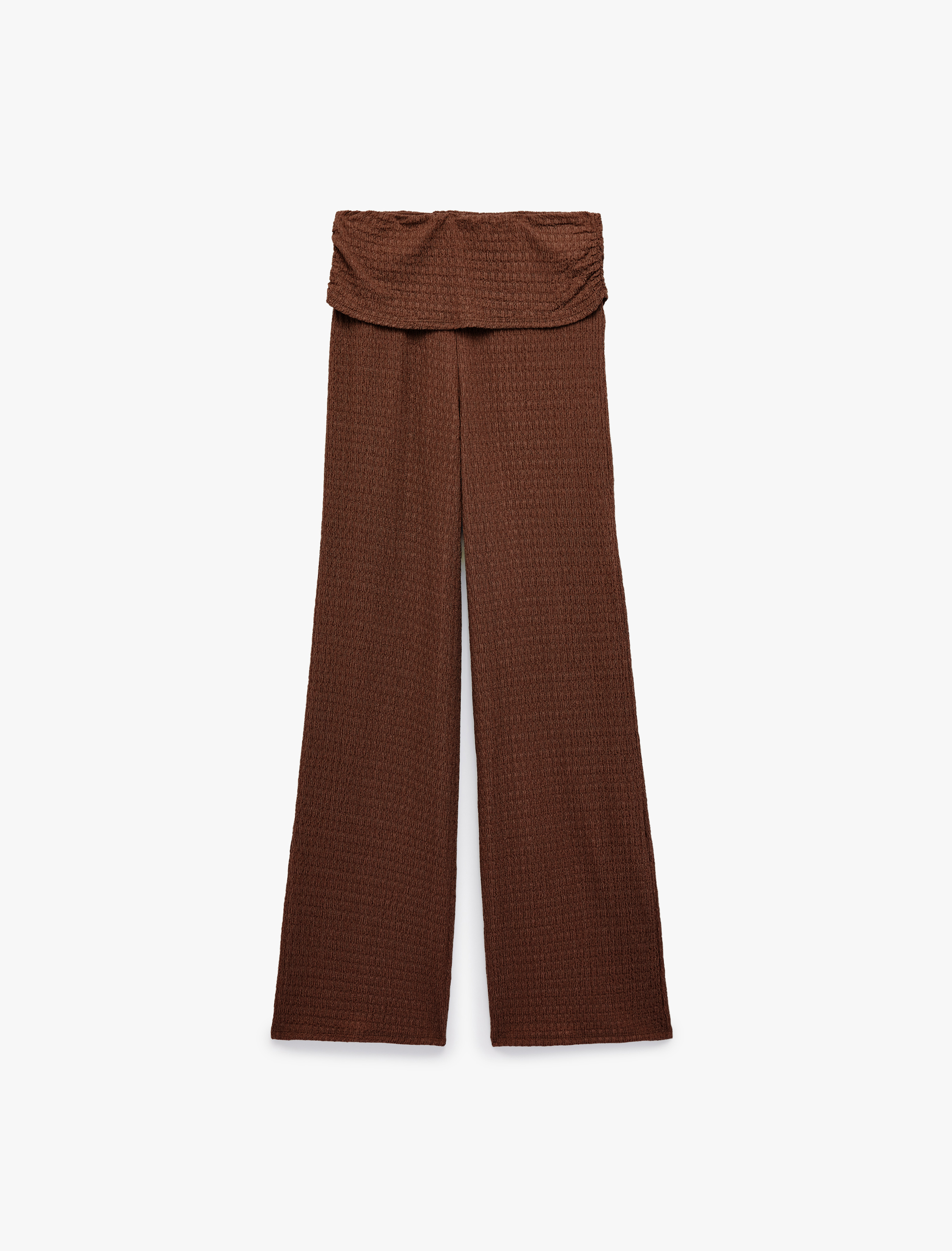 Koton Bürümcük Kumaş Dokulu Katmanlı Düz Bol Paça Pantolon görsel 2