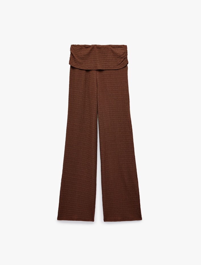  Bürümcük Kumaş Dokulu Katmanlı Düz Bol Paça Pantolon