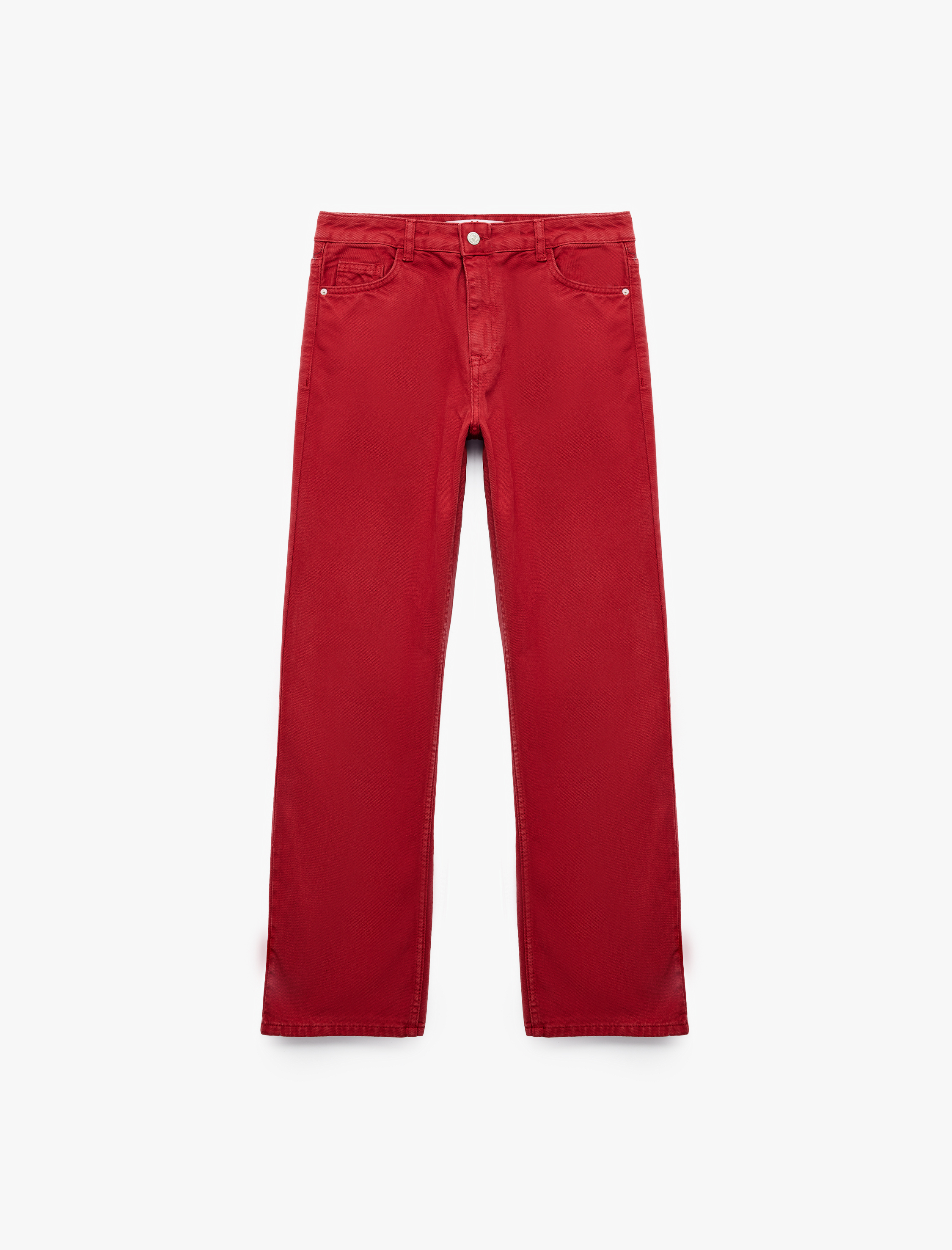   Pamuklu Normal Bel Düğmeli Cepli Uzun Kesim Düz Paça Pantolon - Straight Jeans