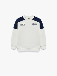 Renk Bloklu Şardonlu Bisiklet Yaka Uzun Kollu Baskılı Sweatshirt