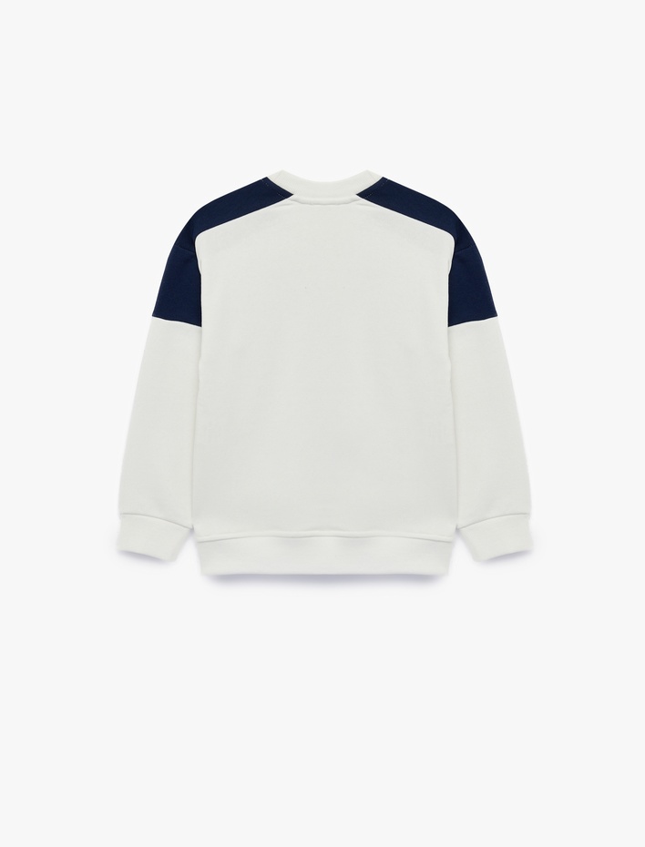 Erkek Çocuk Renk Bloklu Şardonlu Bisiklet Yaka Uzun Kollu Baskılı Sweatshirt